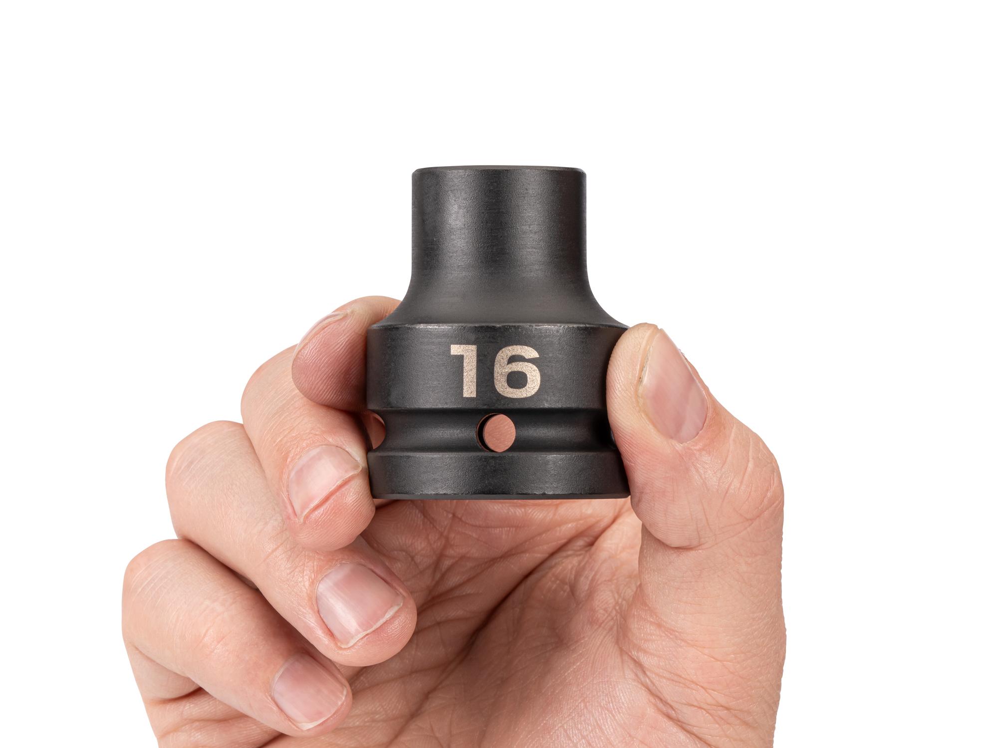 Person holding Tekton impact drive 6-point socket. Item #SID32116