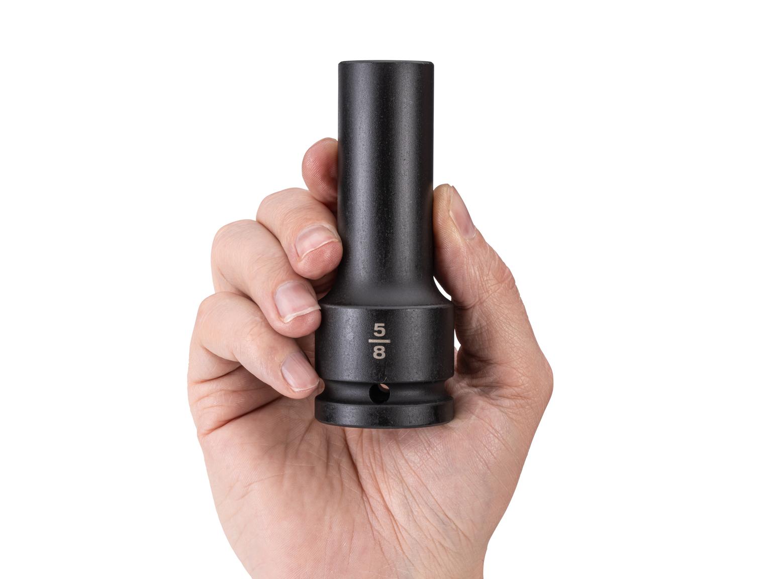 Person holding Tekton impact drive 6-point socket. Item #SID33016