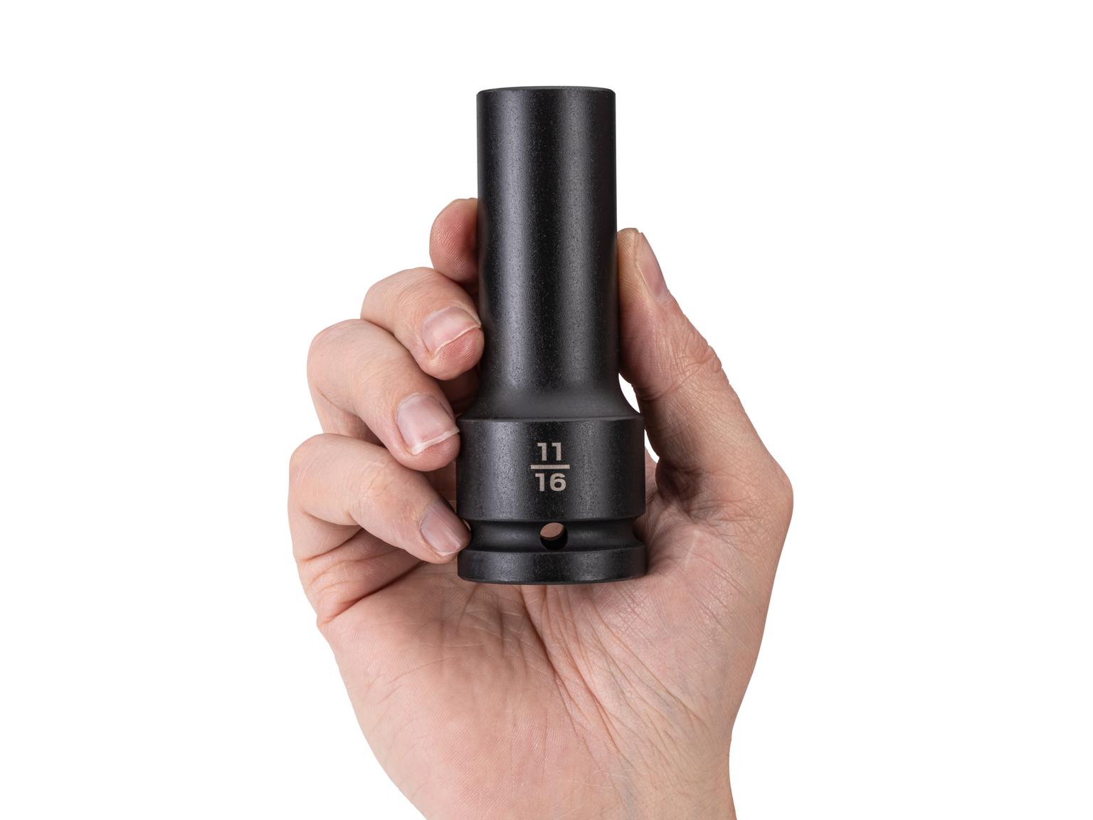 Person holding Tekton impact drive 6-point socket. Item #SID33017