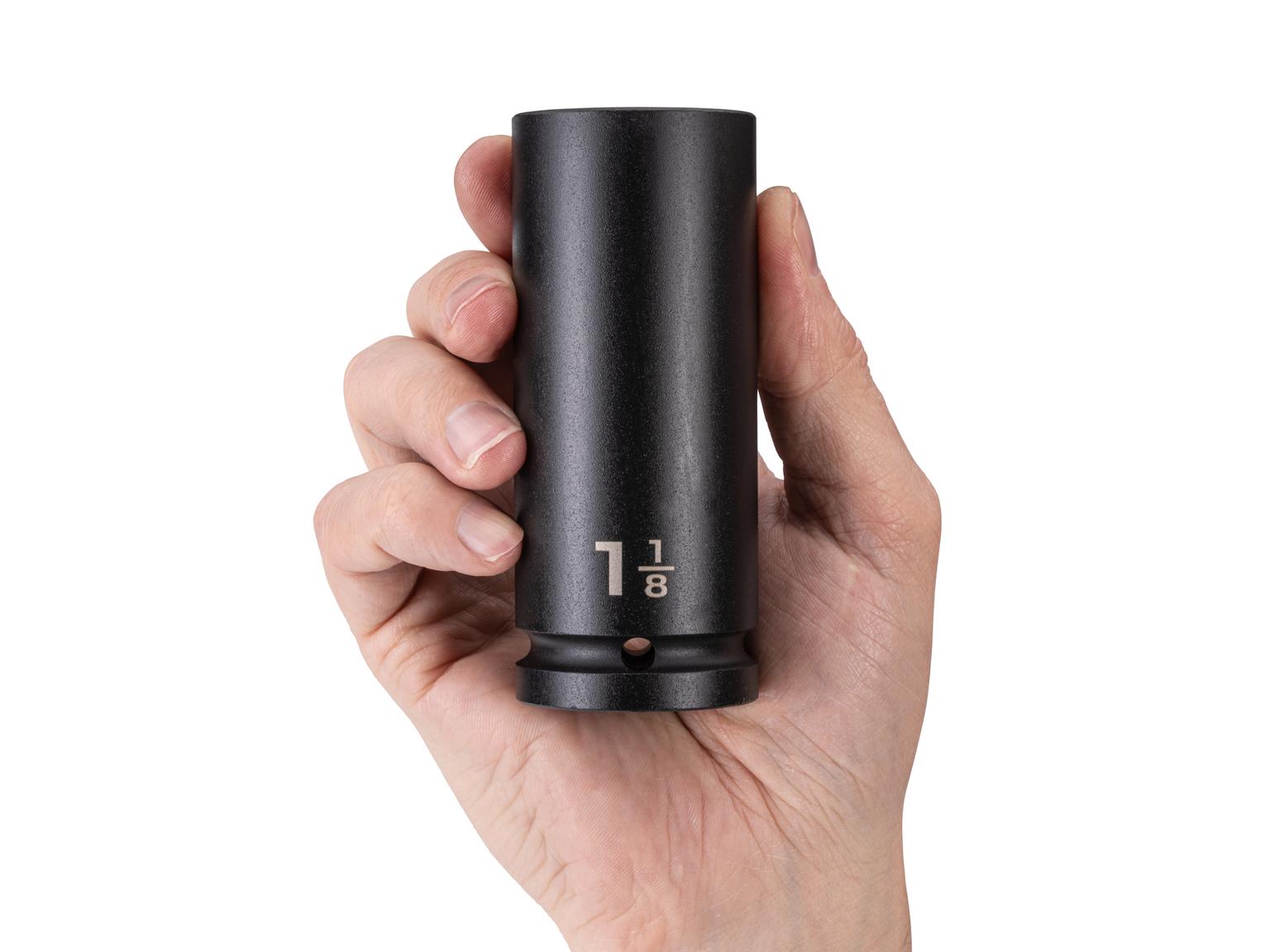 Person holding Tekton impact drive 6-point socket. Item #SID33029