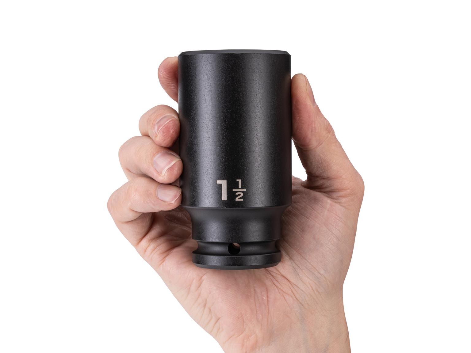 Person holding Tekton impact drive 6-point socket. Item #SID33038