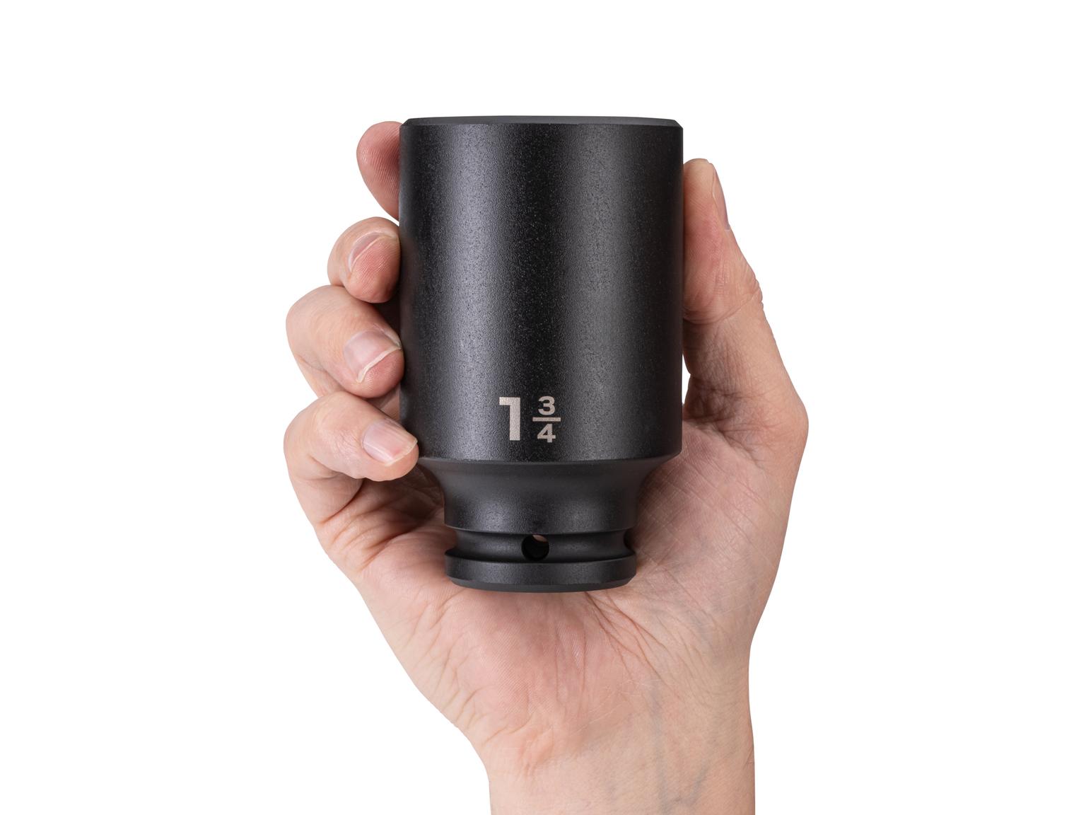 Person holding Tekton impact drive 6-point socket. Item #SID33045