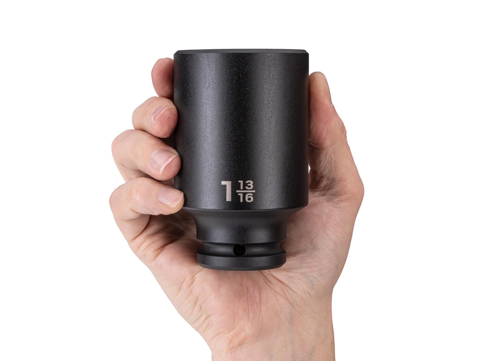 Person holding Tekton impact drive 6-point socket. Item #SID33046