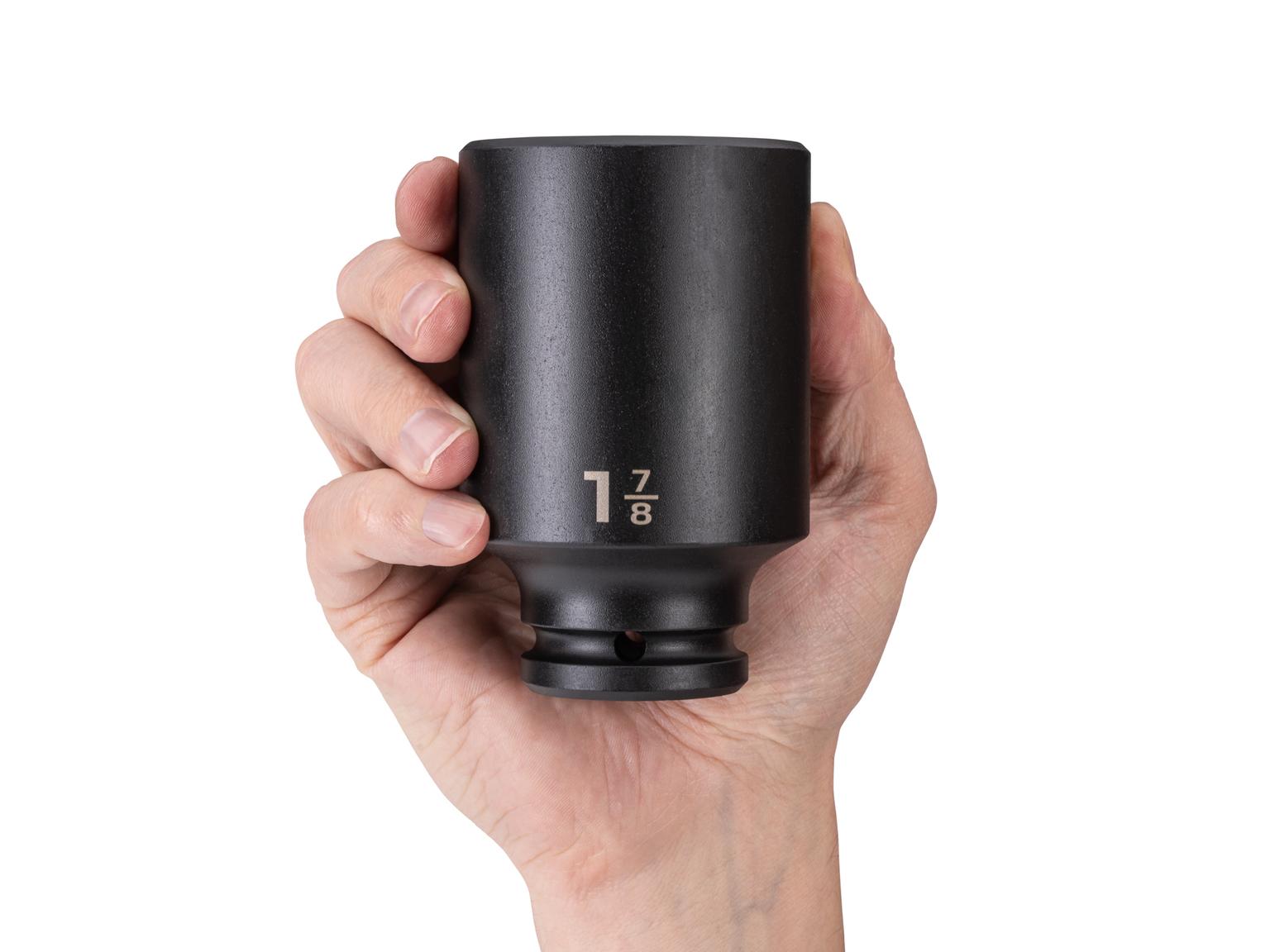 Person holding Tekton impact drive 6-point socket. Item #SID33048