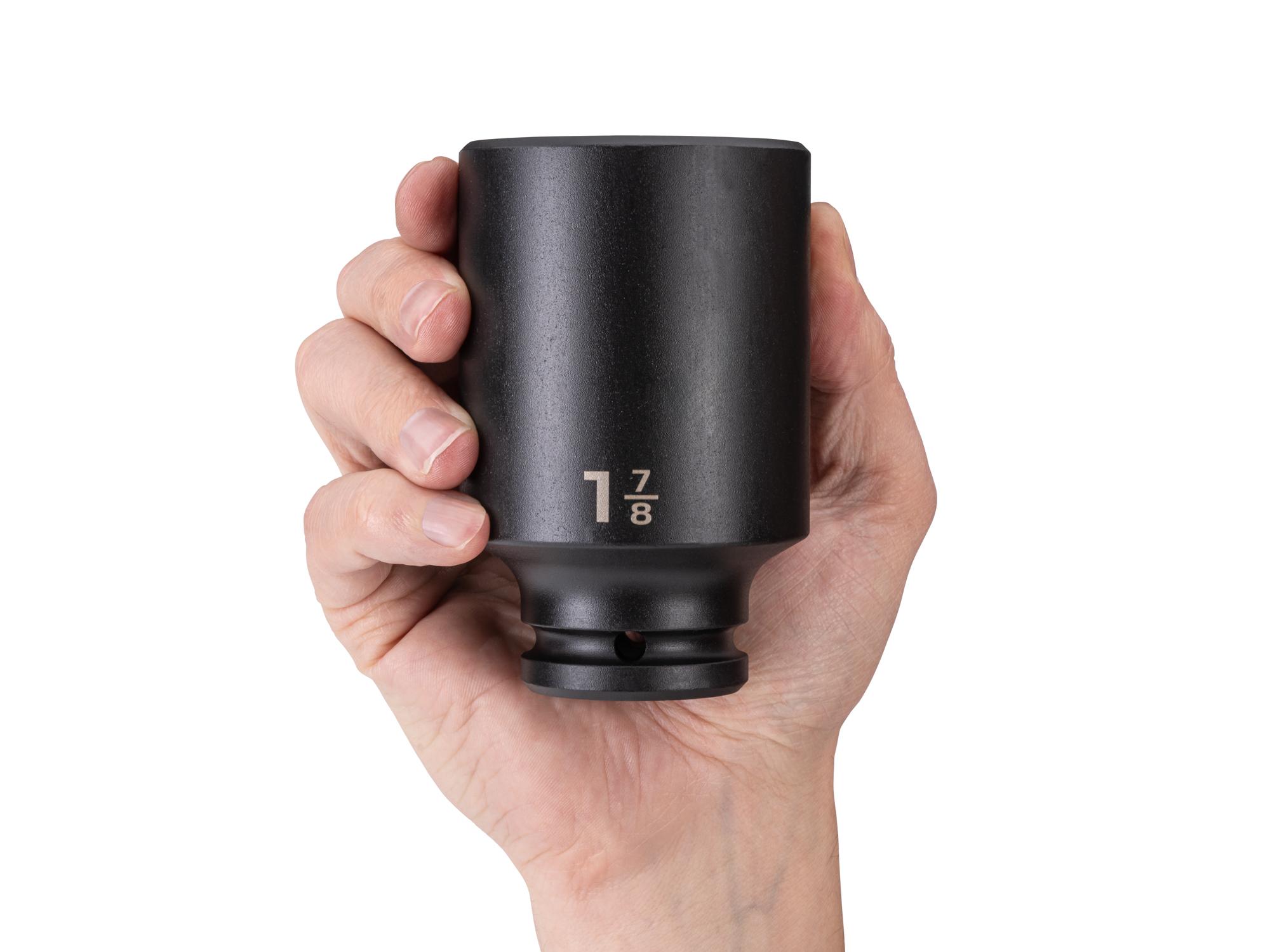 Person holding Tekton impact drive 6-point socket. Item #SID33048