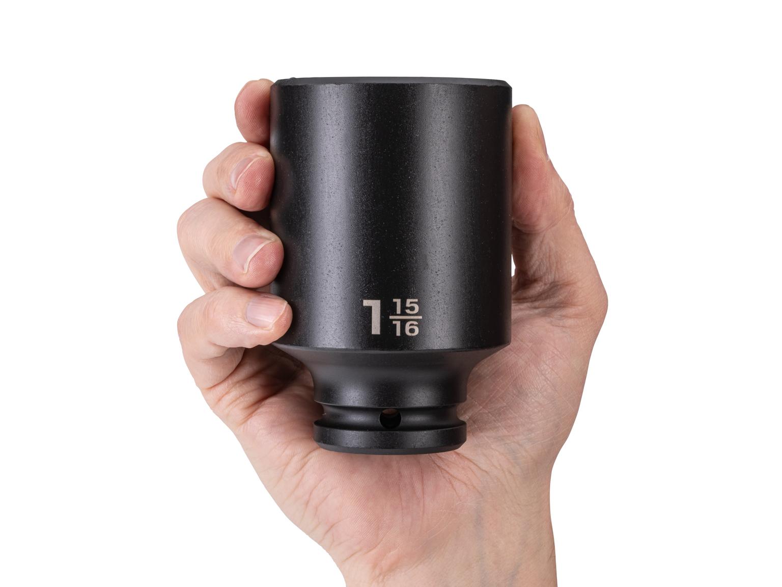 Person holding Tekton impact drive 6-point socket. Item #SID33049