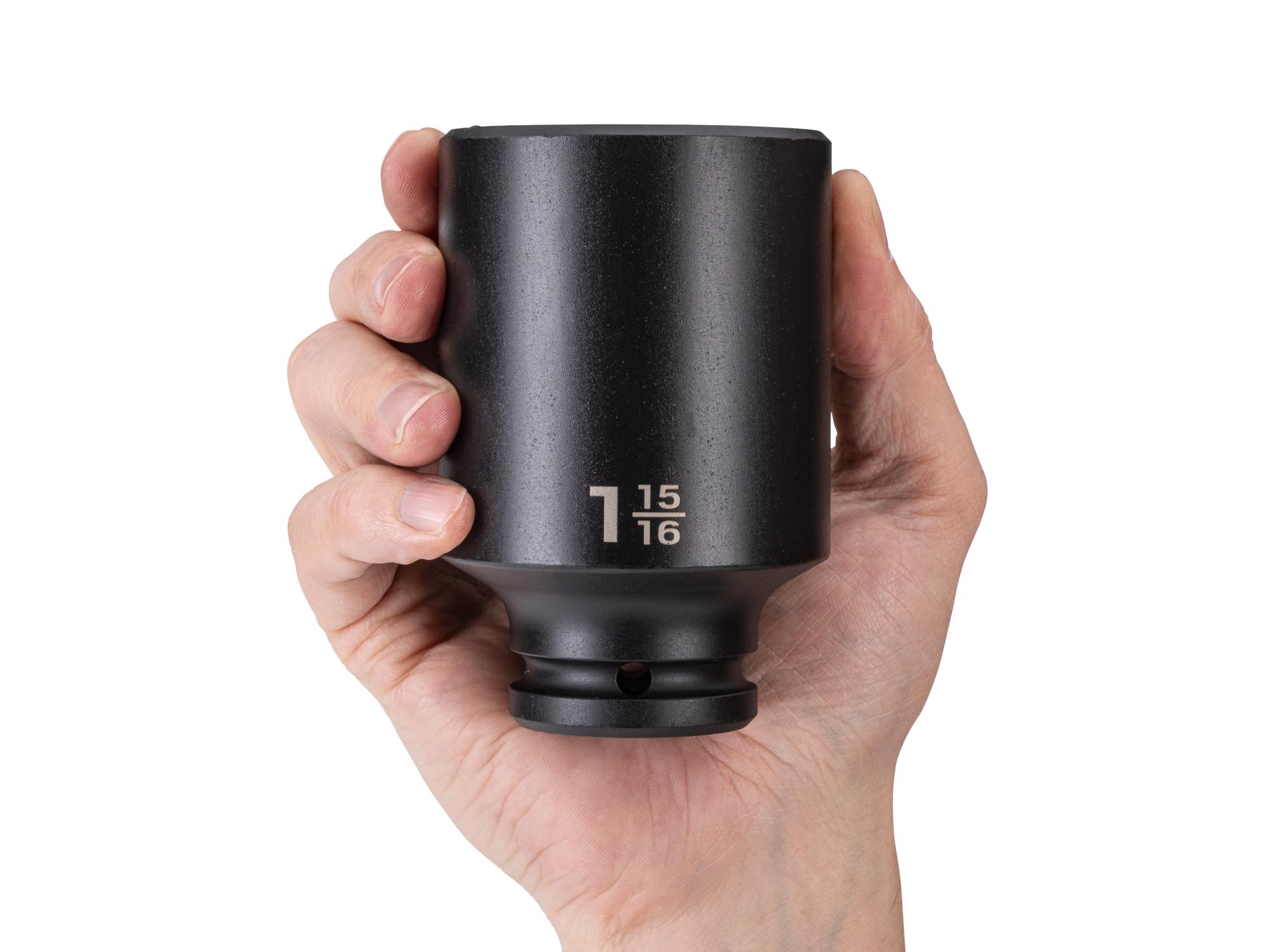 Person holding Tekton impact drive 6-point socket. Item #SID33049