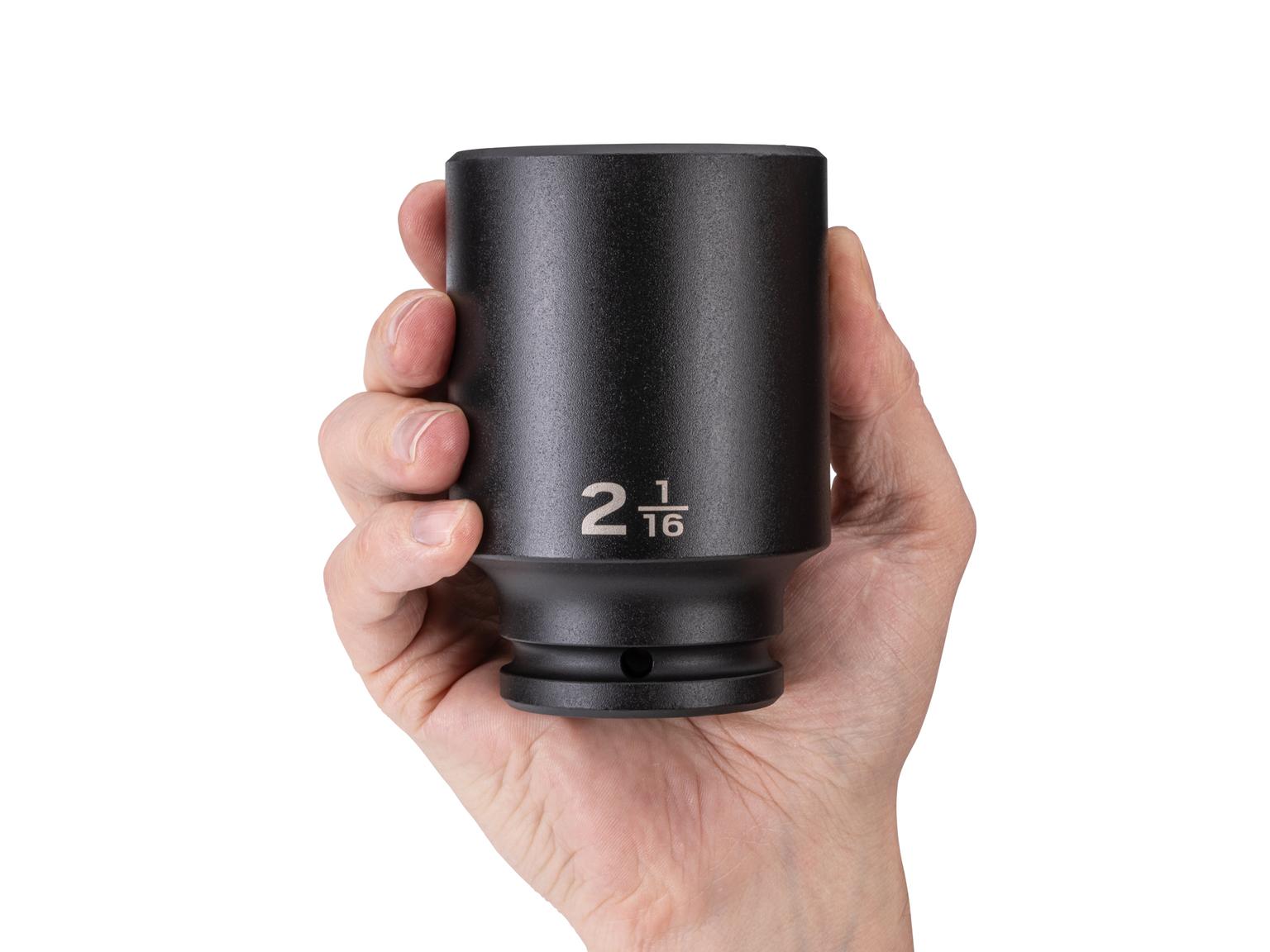 Person holding Tekton impact drive 6-point socket. Item #SID33052