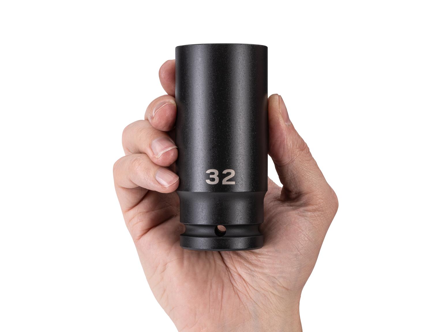 Person holding Tekton impact drive 6-point socket. Item #SID33132