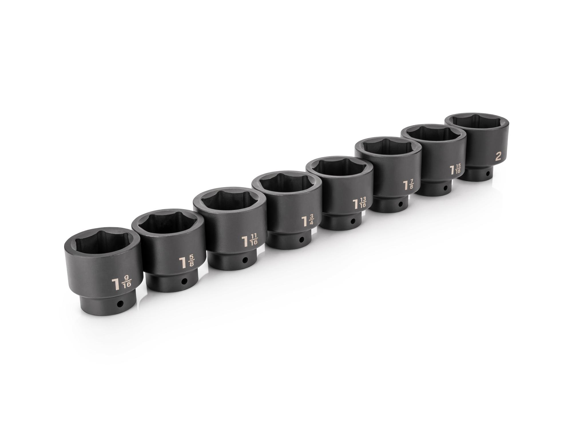 Front-right angle view of Tekton impact drive 6-point socket set. Item #SID92004