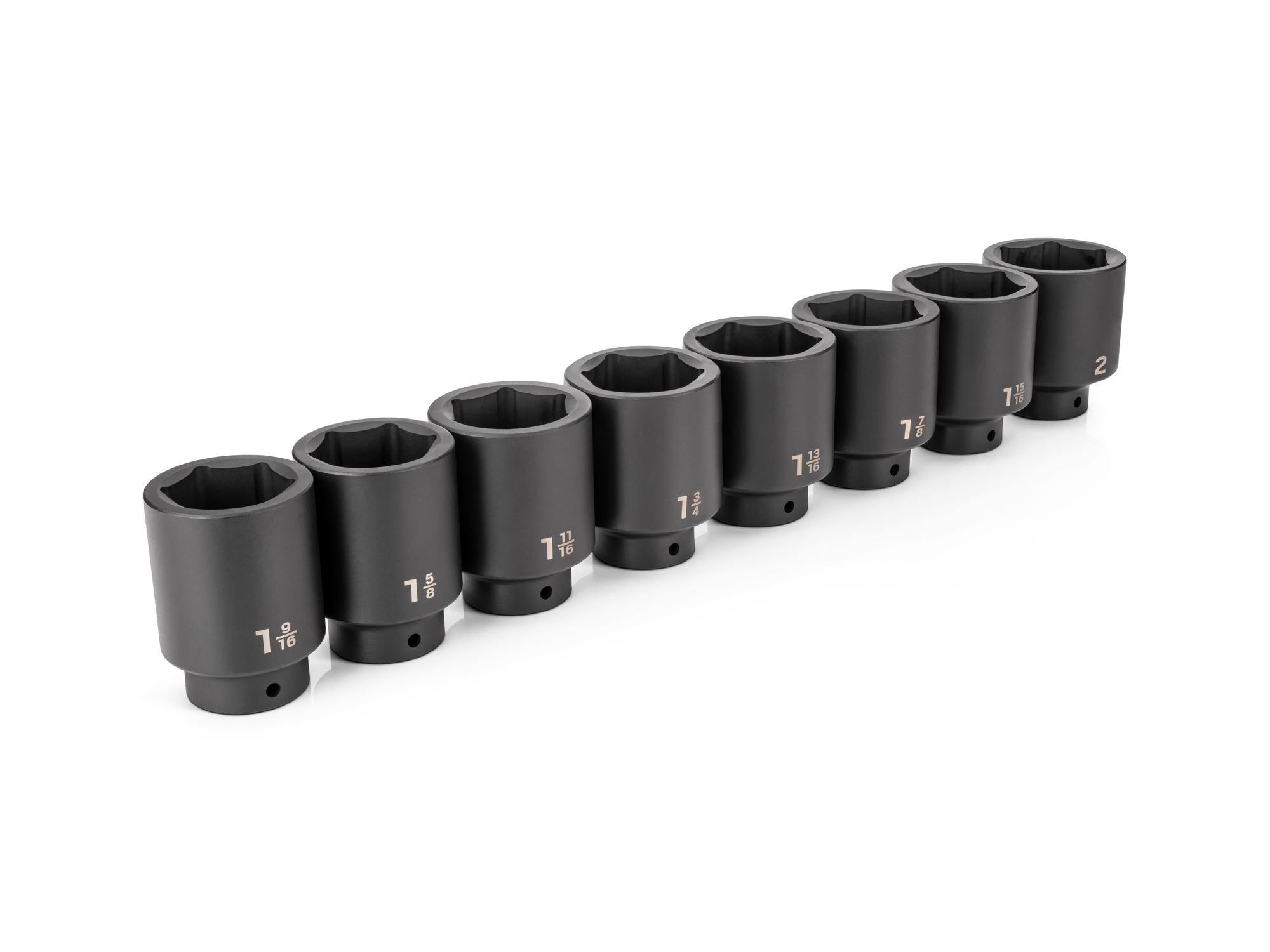 Front-right angle view of Tekton impact drive 6-point socket set. Item #SID92005