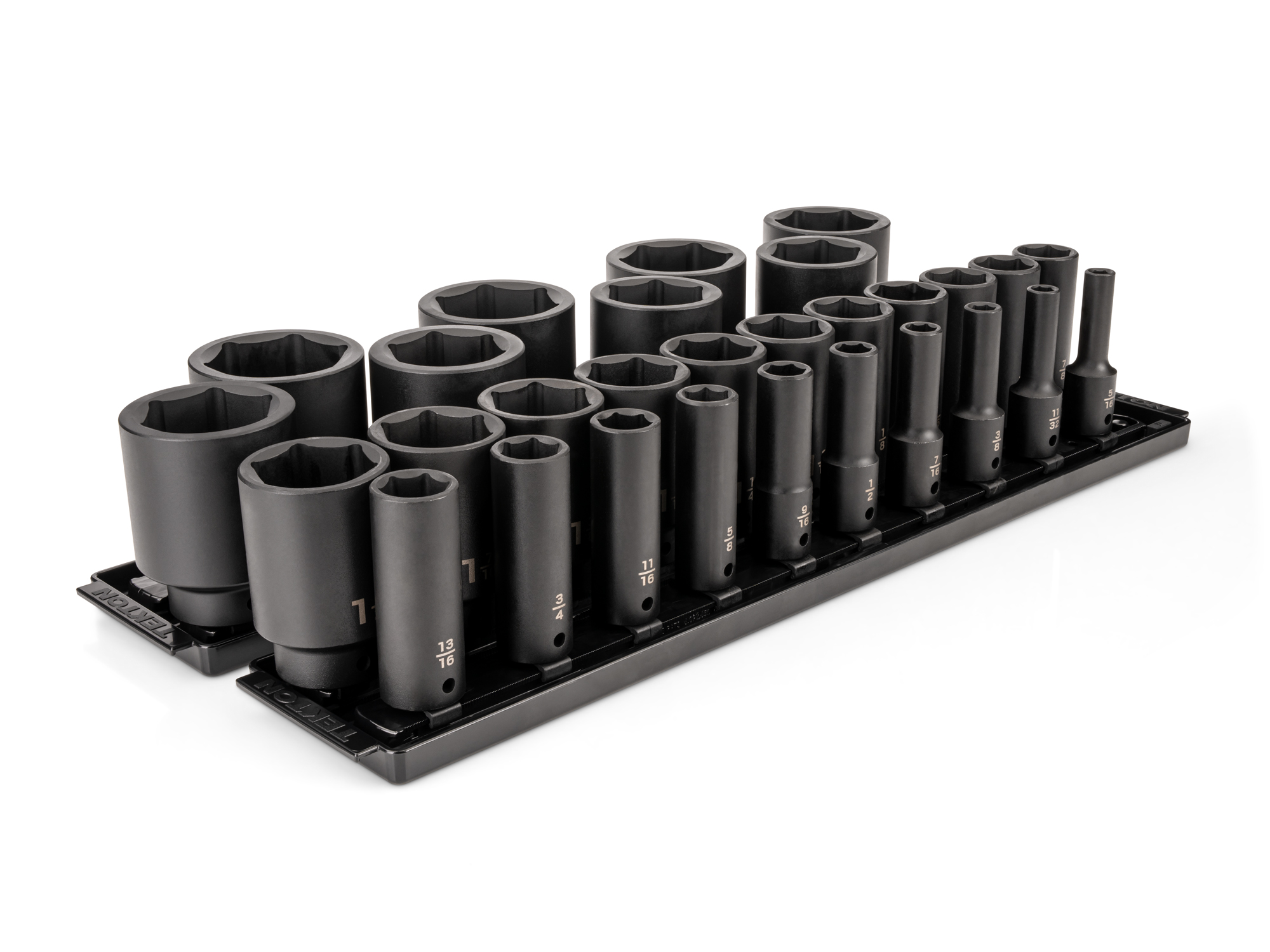 TEKTON 1/2 Inch Drive Deep 6-Point Impact Socket Set with Rails and Tray, 29-Piece (5/16-2 in.)