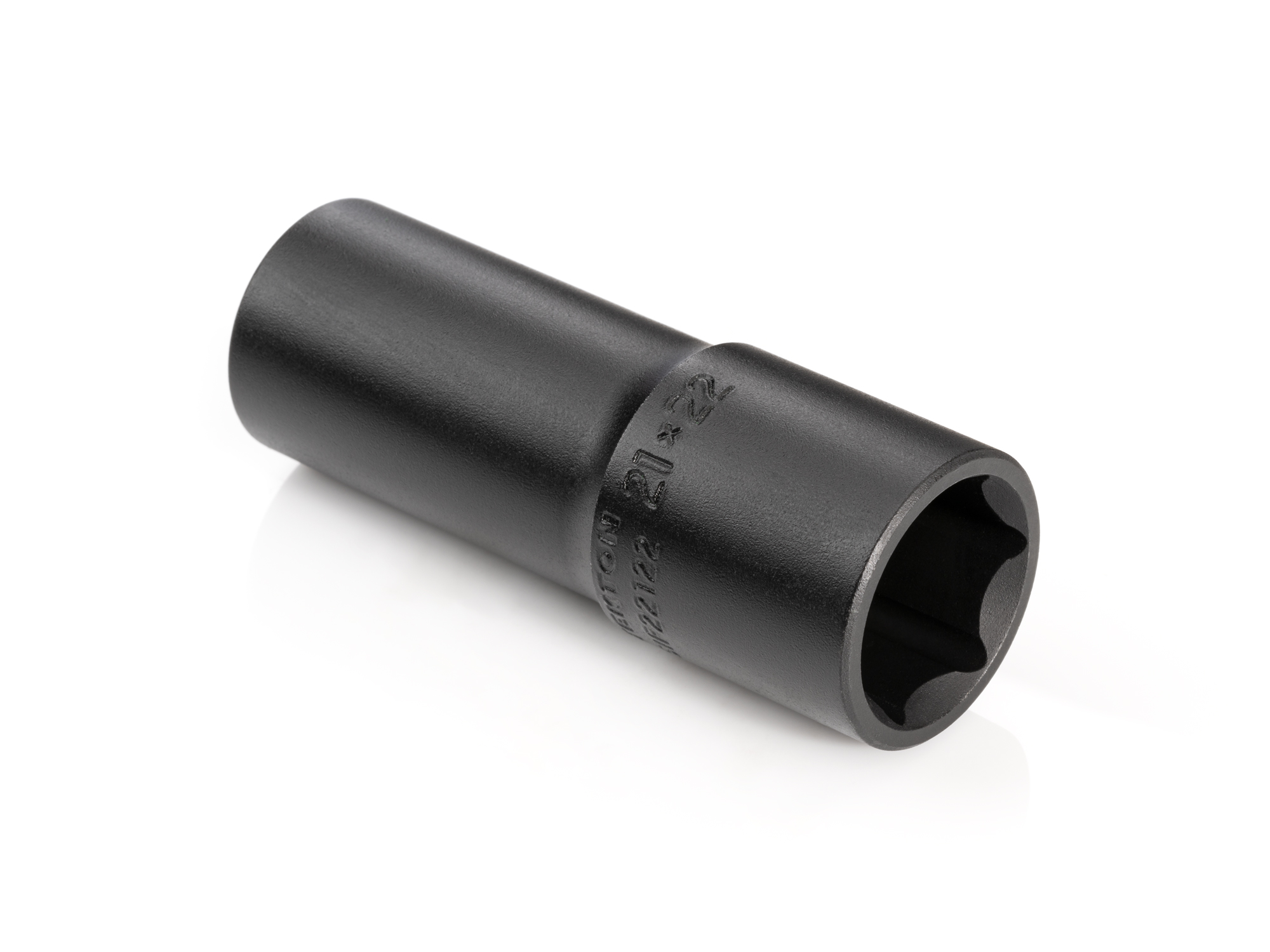 1/2 inch drive 21 x 22 mm thin wall impact flip socket. Ideal for lug nuts. Socket has both a high-visibility laser marking and a permanent stamped marking.