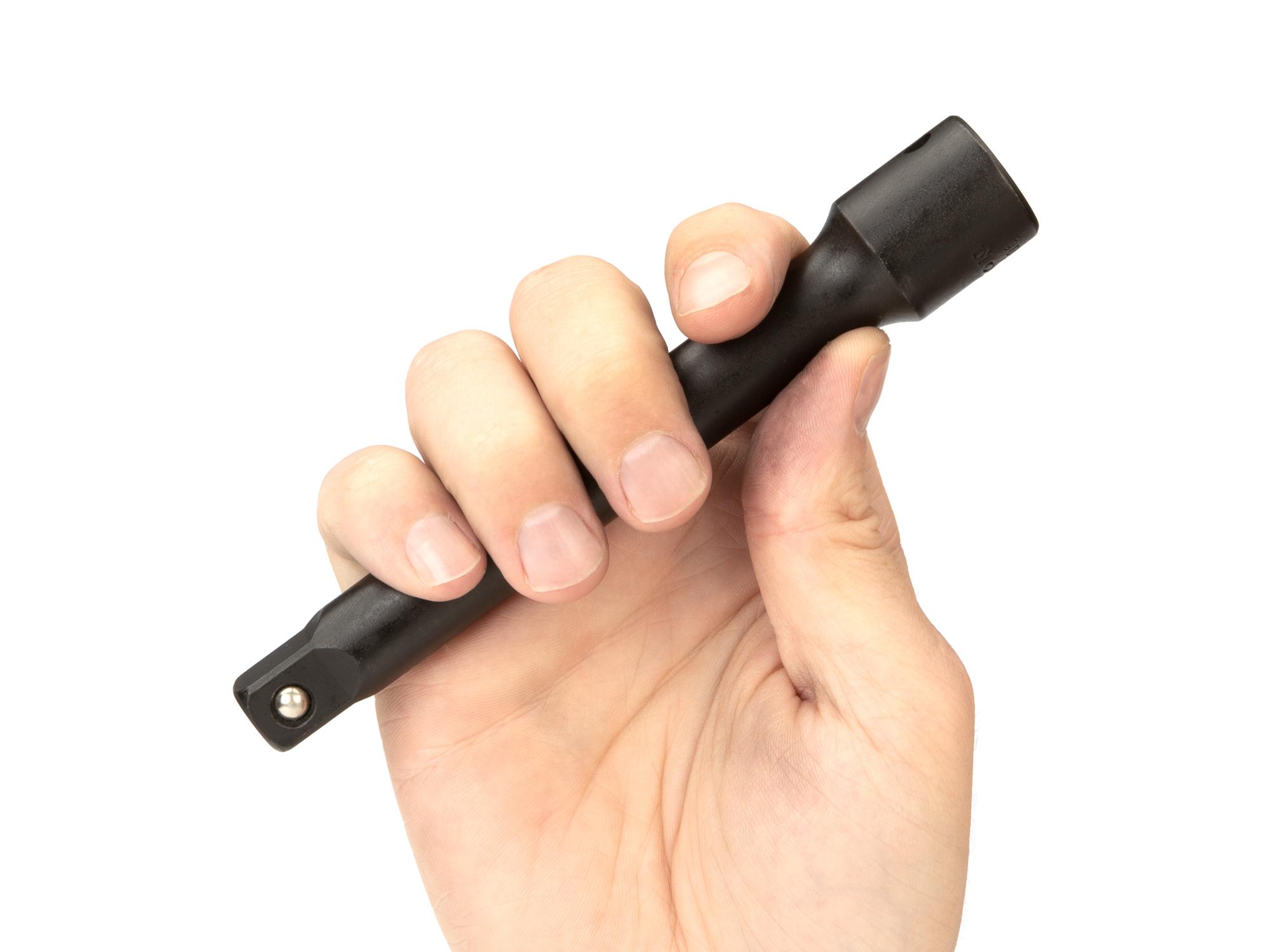 Person holding Tekton 6 inch impact drive accessory. Item #SIA21106