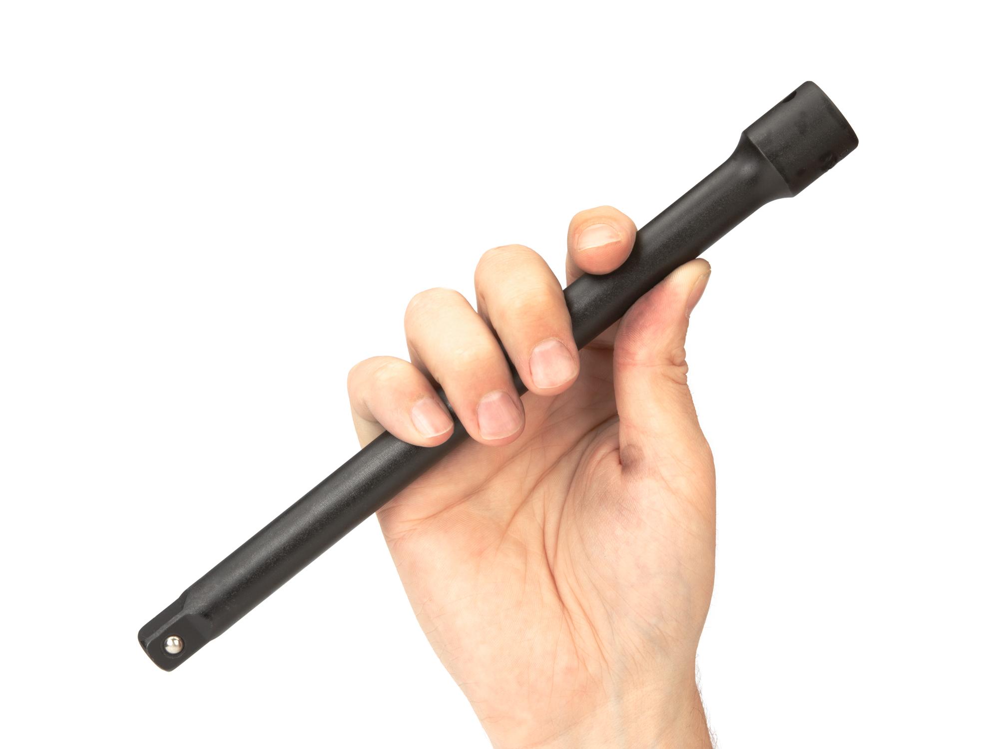 Person holding Tekton 10 inch impact drive accessory. Item #SIA21110