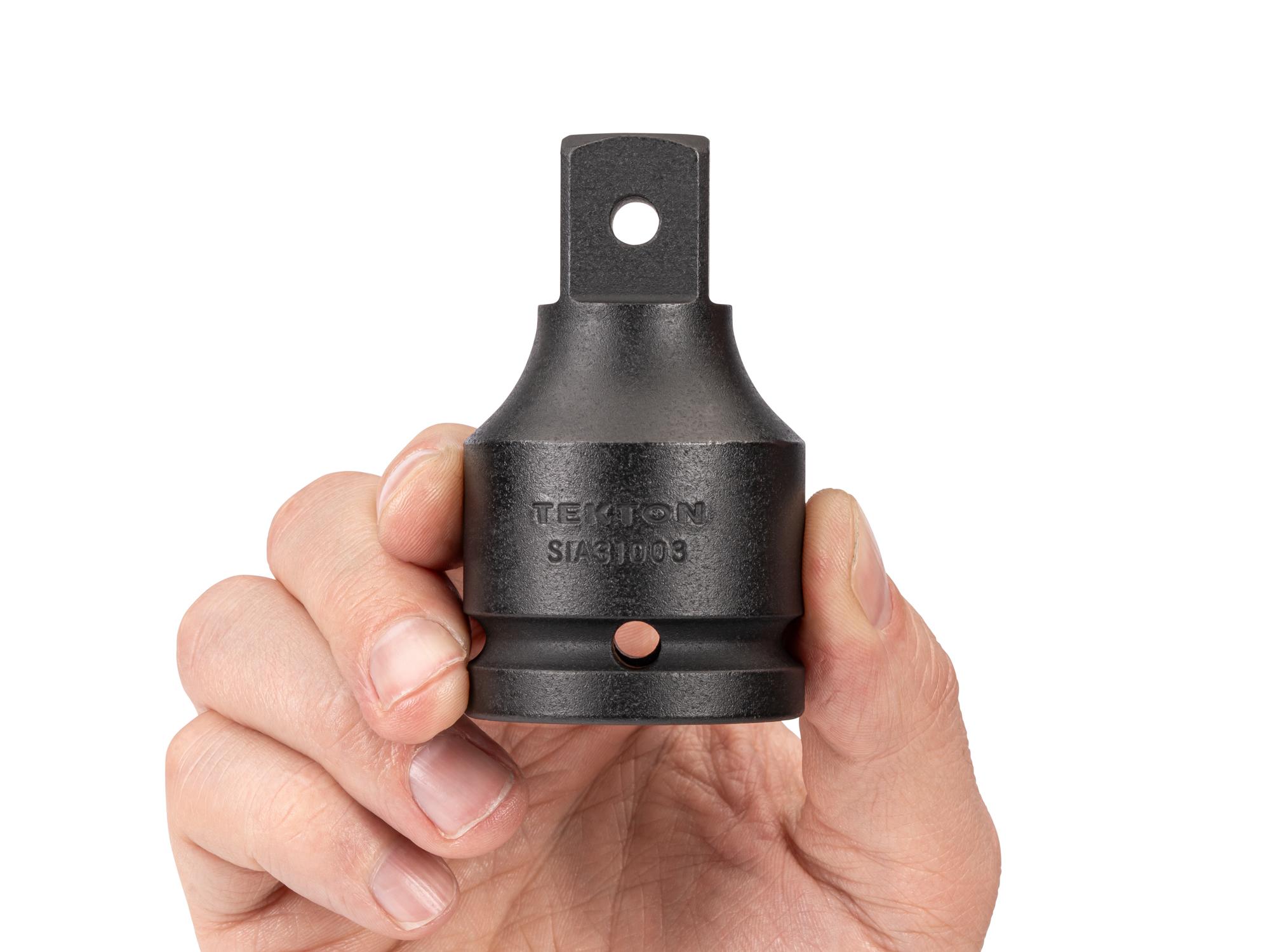 Person holding Tekton 3 inch impact drive accessory. Item #SIA31003