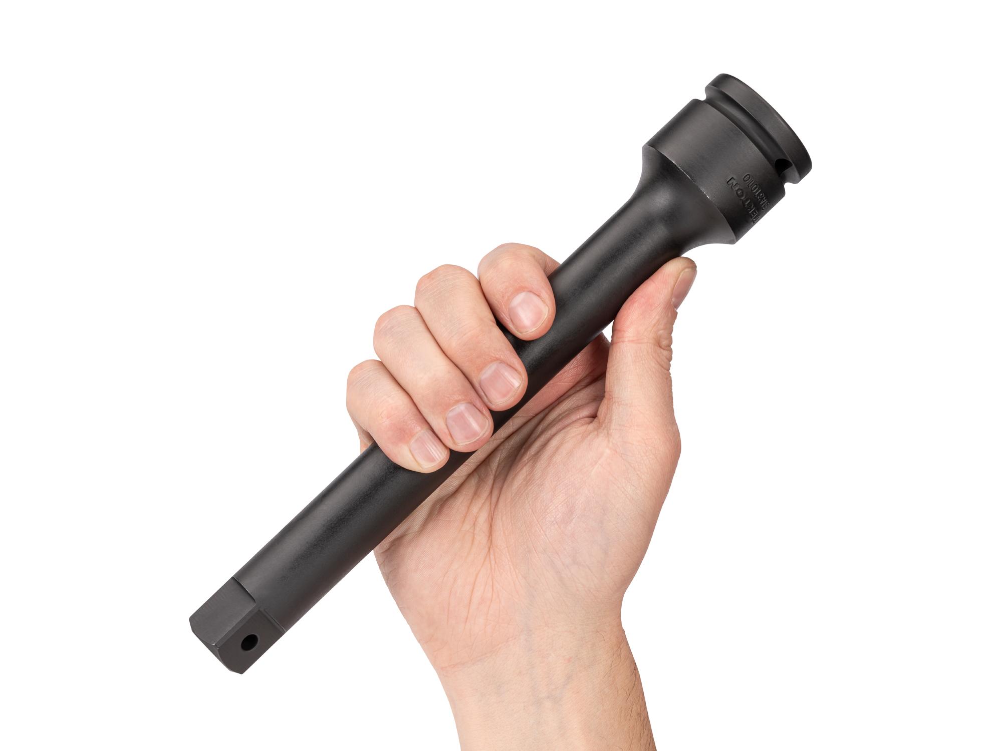 Person holding Tekton 10 inch impact drive accessory. Item #SIA31010