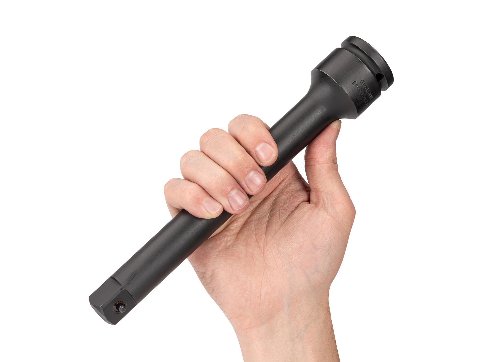 Person holding Tekton 10 inch impact drive accessory. Item #SIA31510
