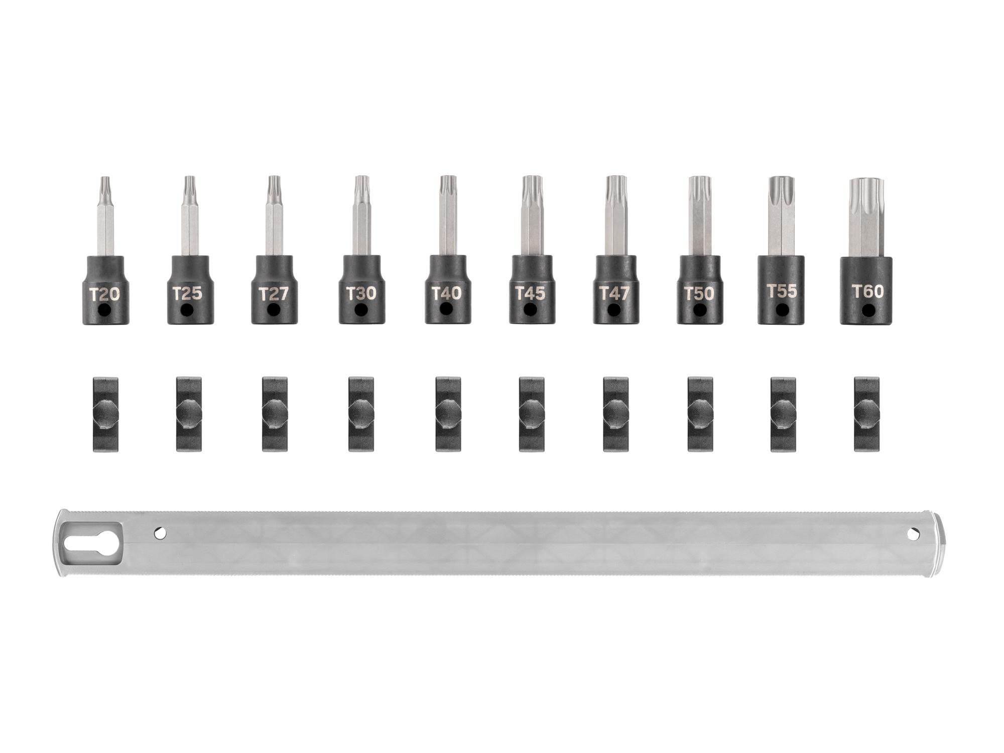 Laid out contents of Tekton rail impact drive bit socket set. Item #SIB91103