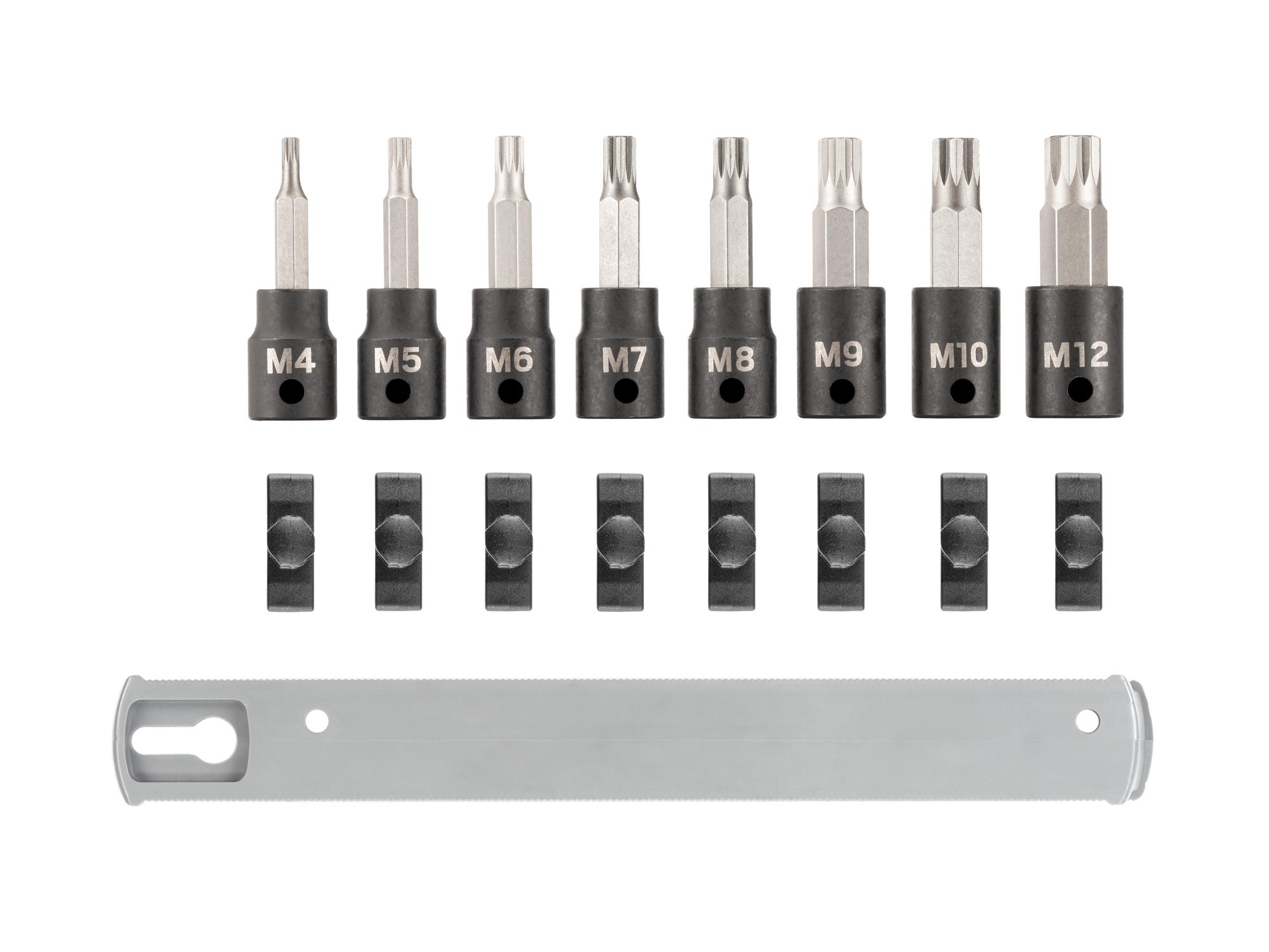 Laid out contents of Tekton rail impact drive bit socket set. Item #SIB91104