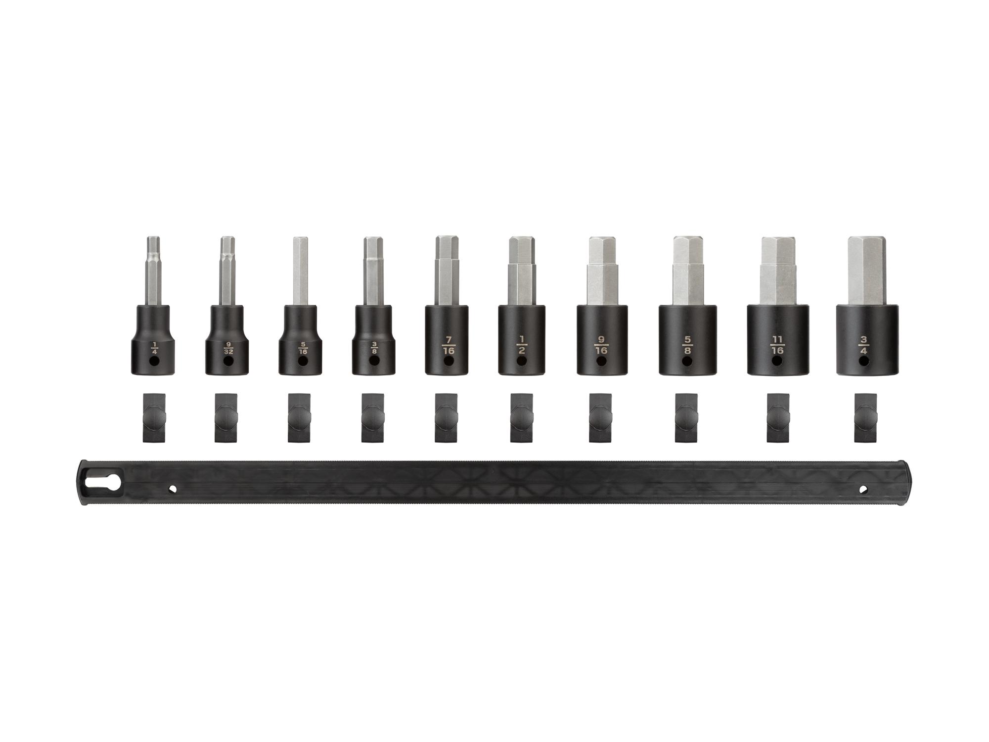 Laid out contents of Tekton rail impact drive bit socket set. Item #SIB92100