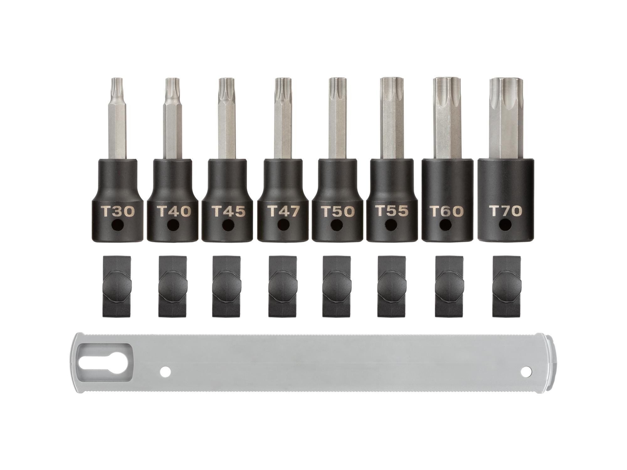 Laid out contents of Tekton rail impact drive bit socket set. Item #SIB92102