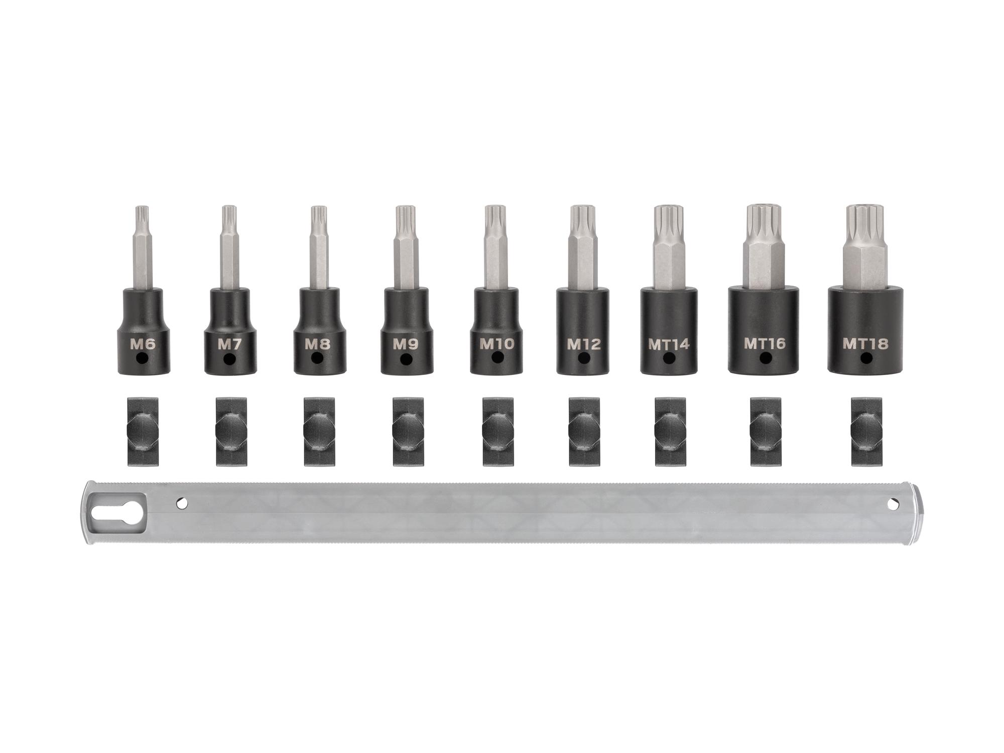Laid out contents of Tekton rail impact drive bit socket set. Item #SIB92103