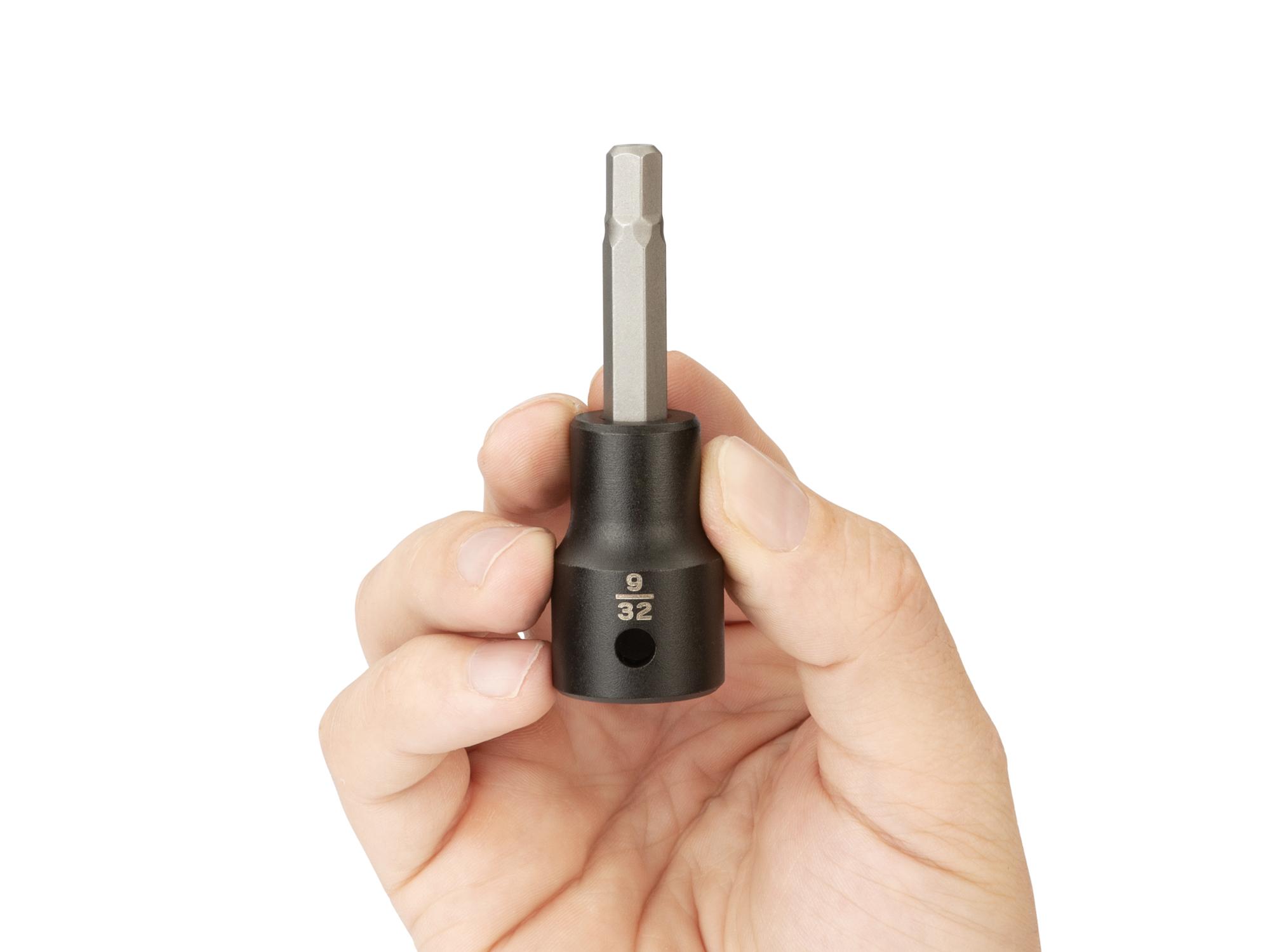 Person holding Tekton impact drive bit socket. Item #SIB22207