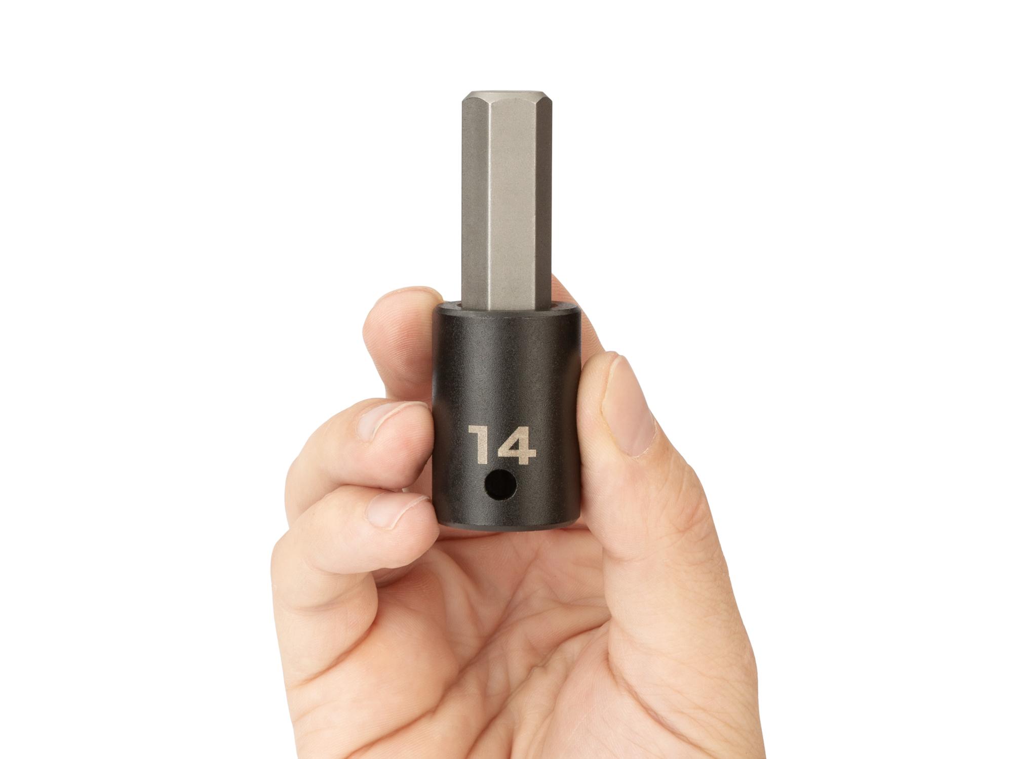 Person holding Tekton impact drive bit socket. Item #SIB23214