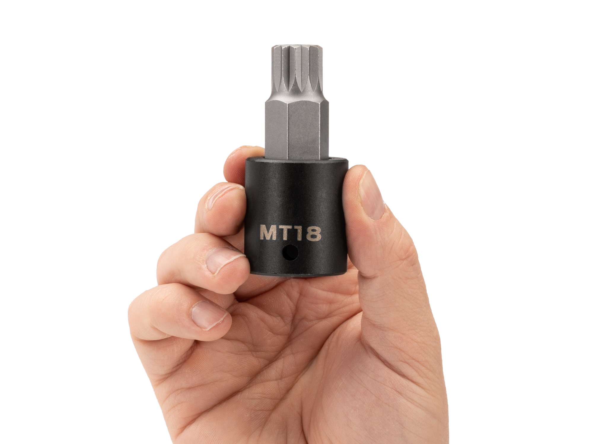 MT18 tamper-resistant triple square (XZN) impact bit socket. Strong 2-piece bit socket designed for impact use combines S2 steel bit and Cr-Mo socket. SIB29218.