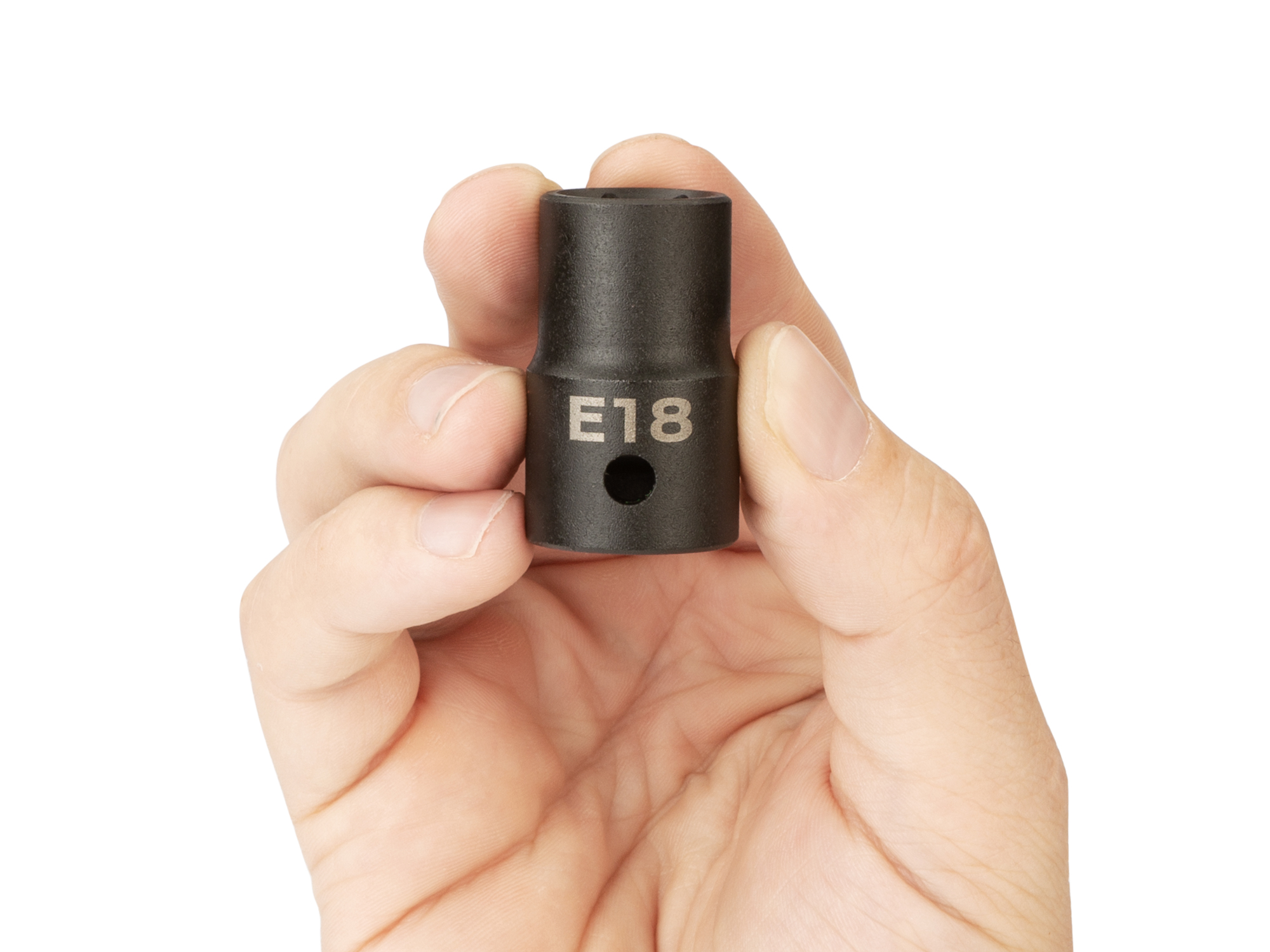 Size: E18 e-star (External Star) individual impact socket. Has a high-visibility laser etched size marking and a permanent stamped size marking. SID22418.