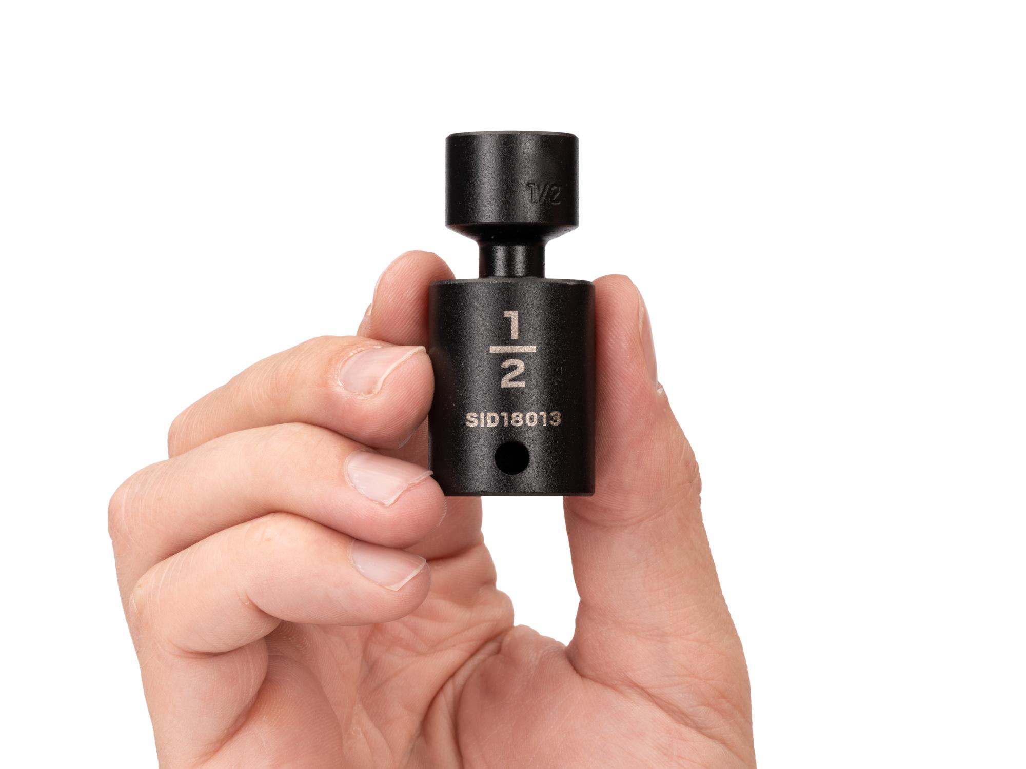 Person holding Tekton impact drive universal joint socket. Item #SID18013