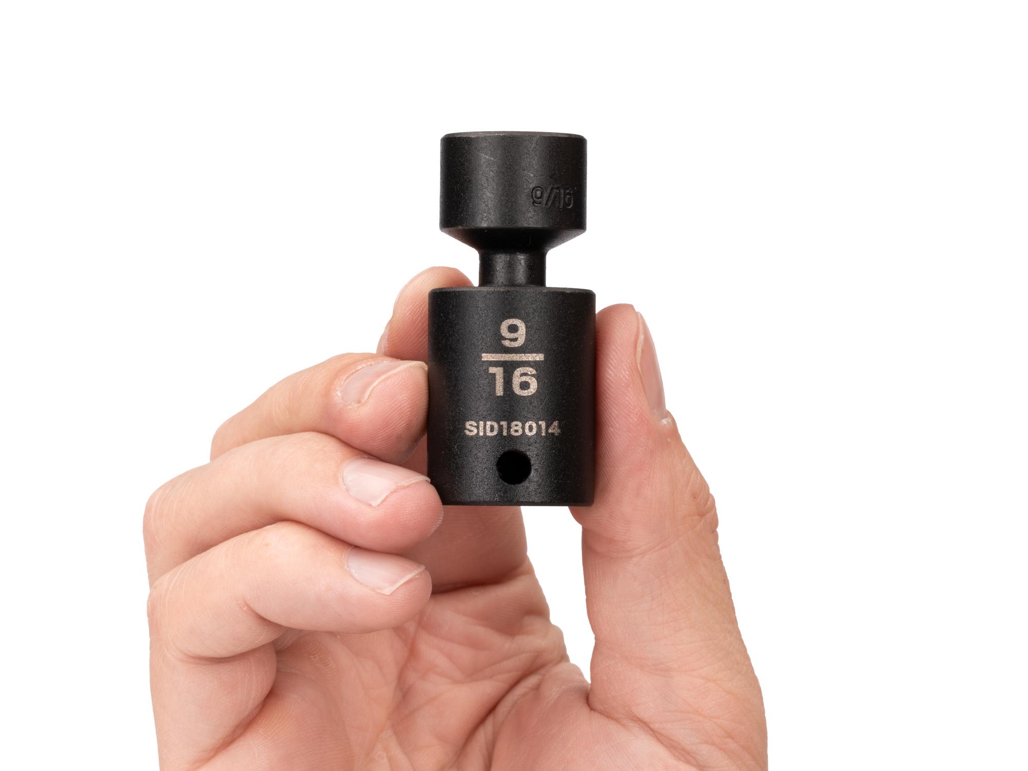 Person holding Tekton impact drive universal joint socket. Item #SID18014