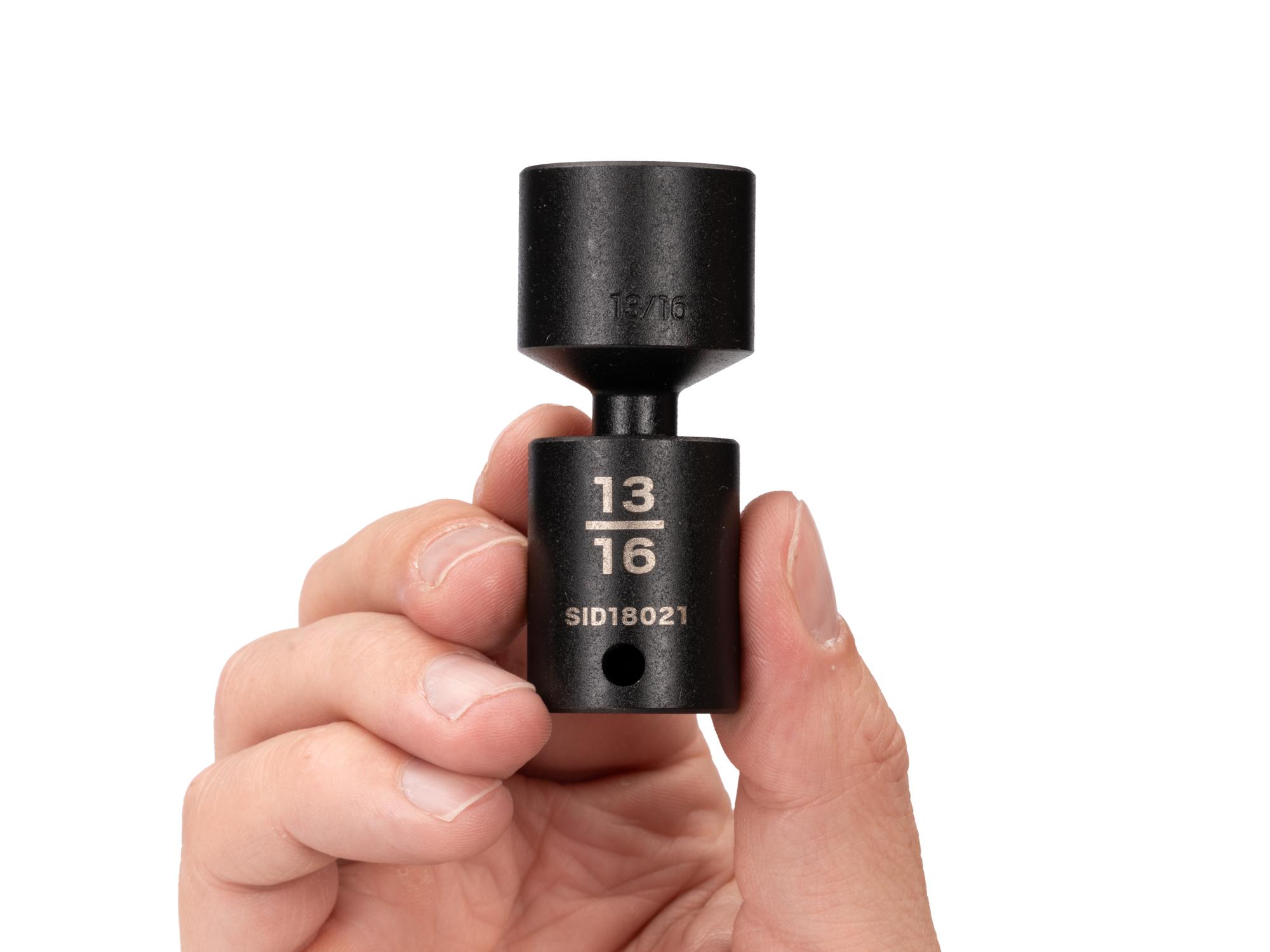 Person holding Tekton impact drive universal joint socket. Item #SID18021