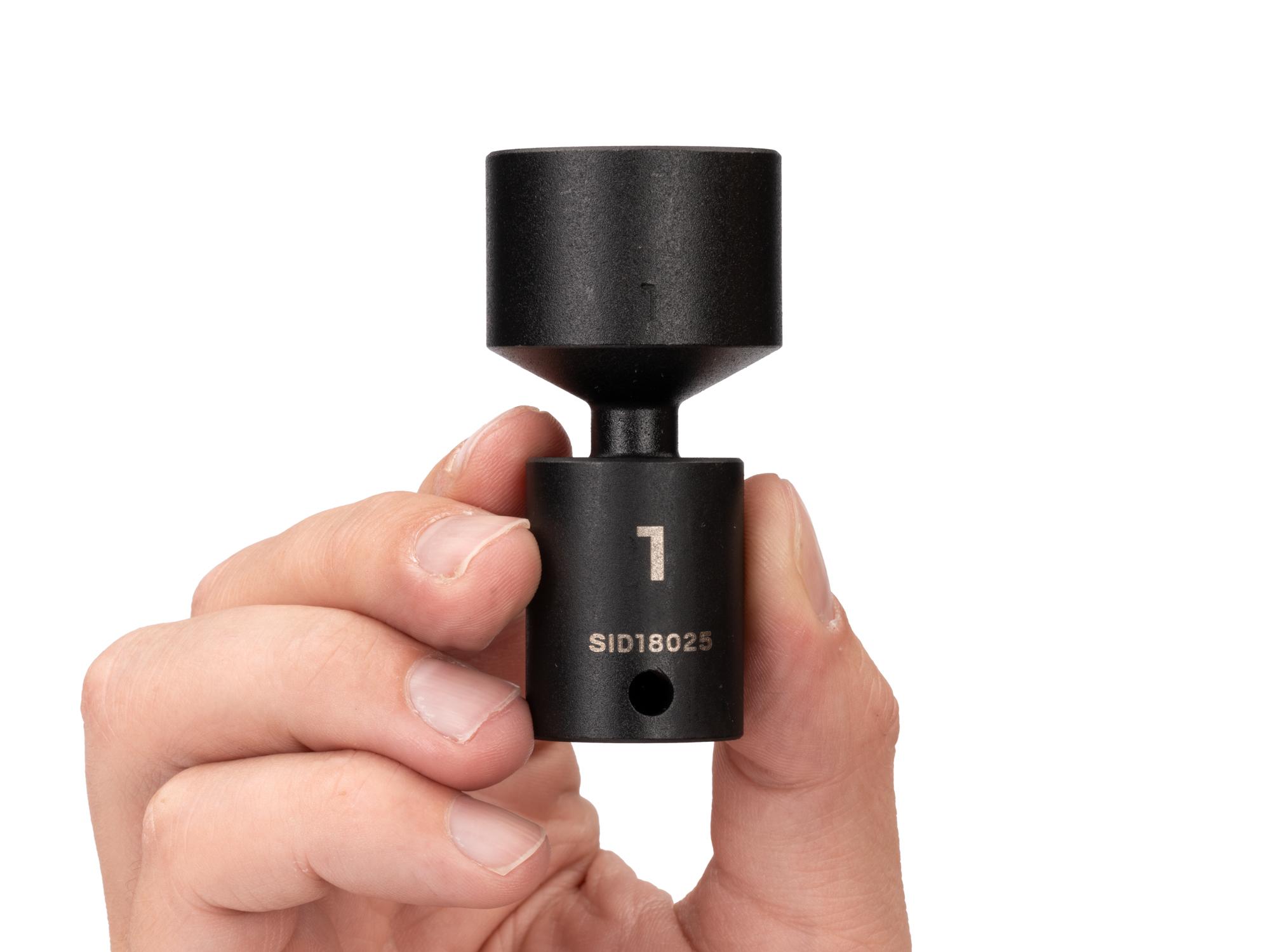 Person holding Tekton impact drive universal joint socket. Item #SID18025