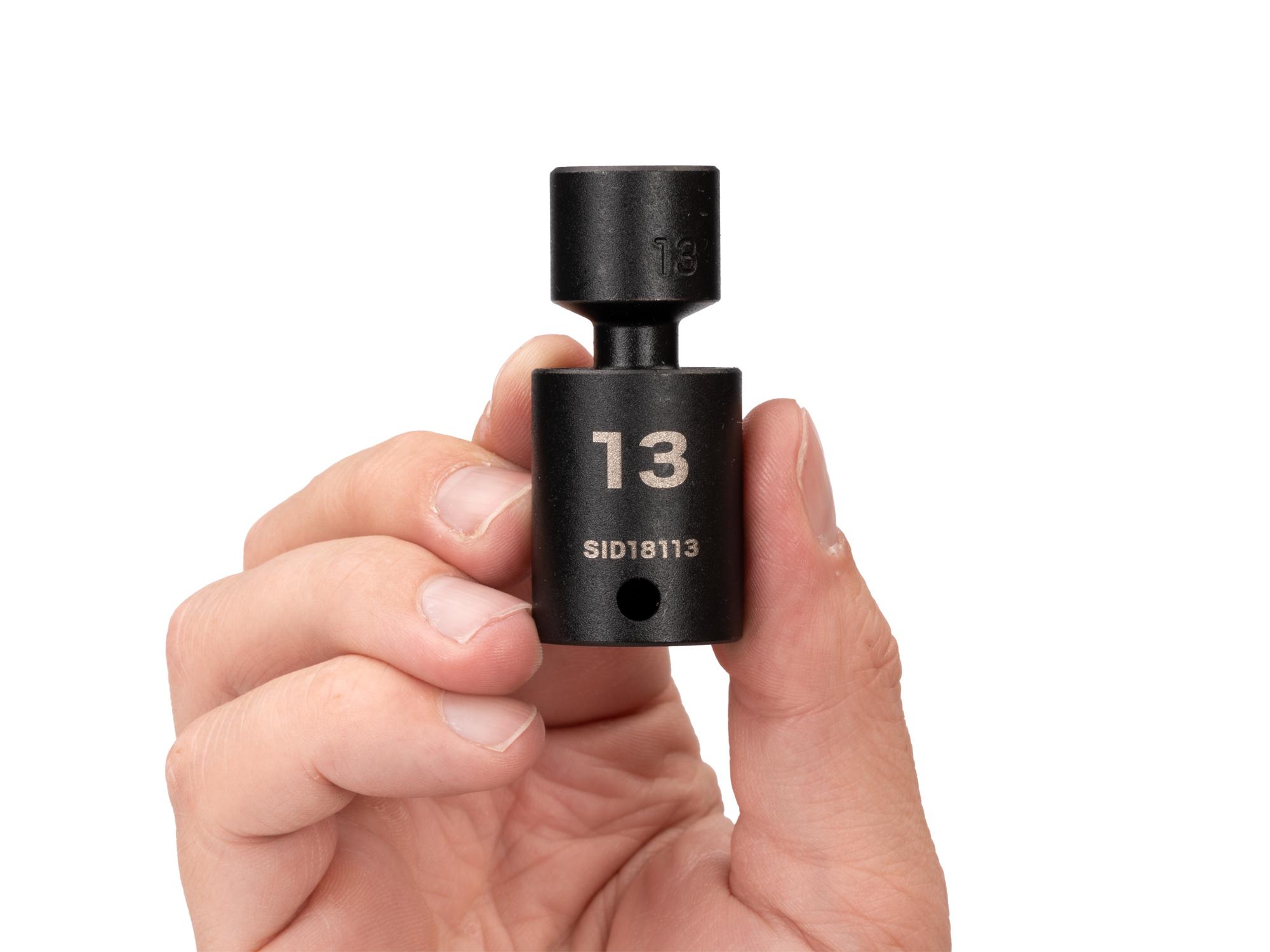 Person holding Tekton impact drive universal joint socket. Item #SID18113