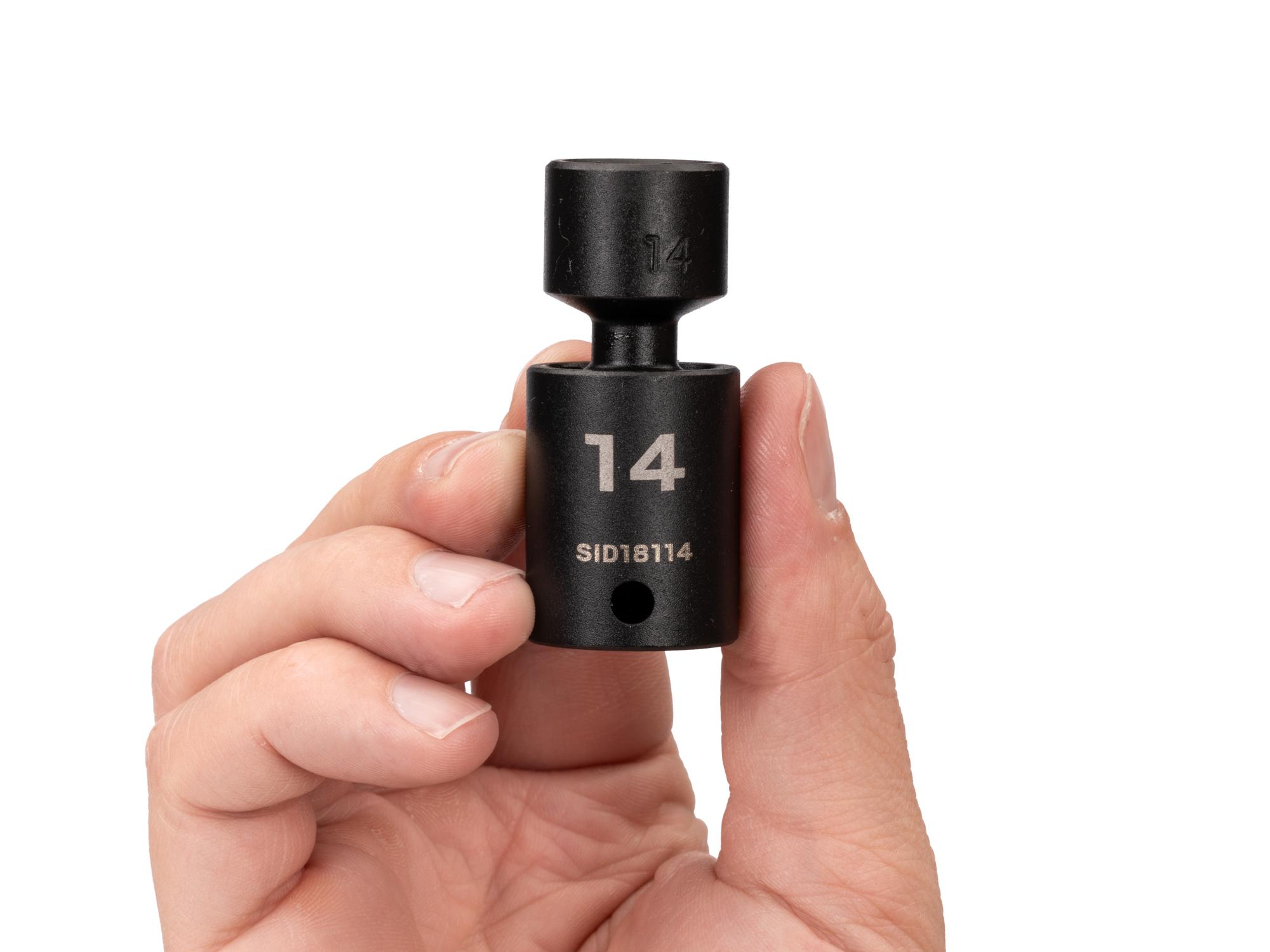 Person holding Tekton impact drive universal joint socket. Item #SID18114