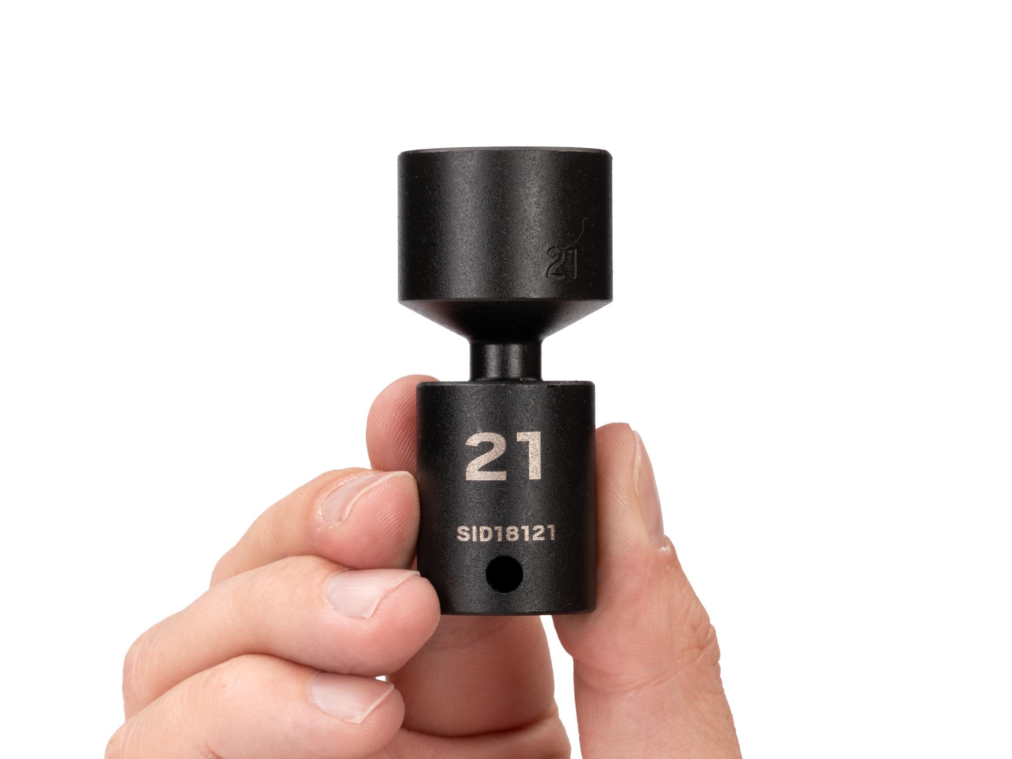 Person holding Tekton impact drive universal joint socket. Item #SID18121