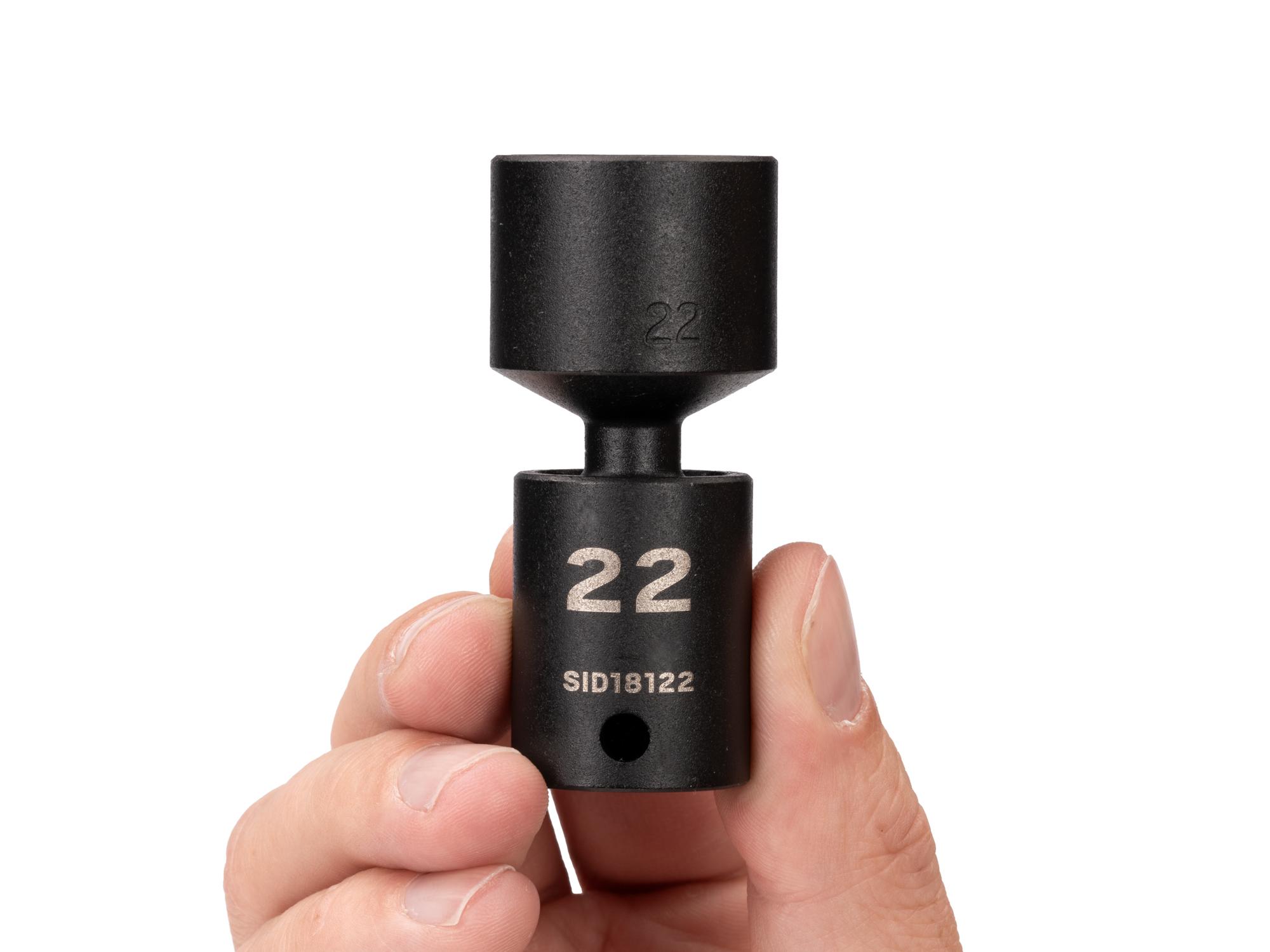 Person holding Tekton impact drive universal joint socket. Item #SID18122