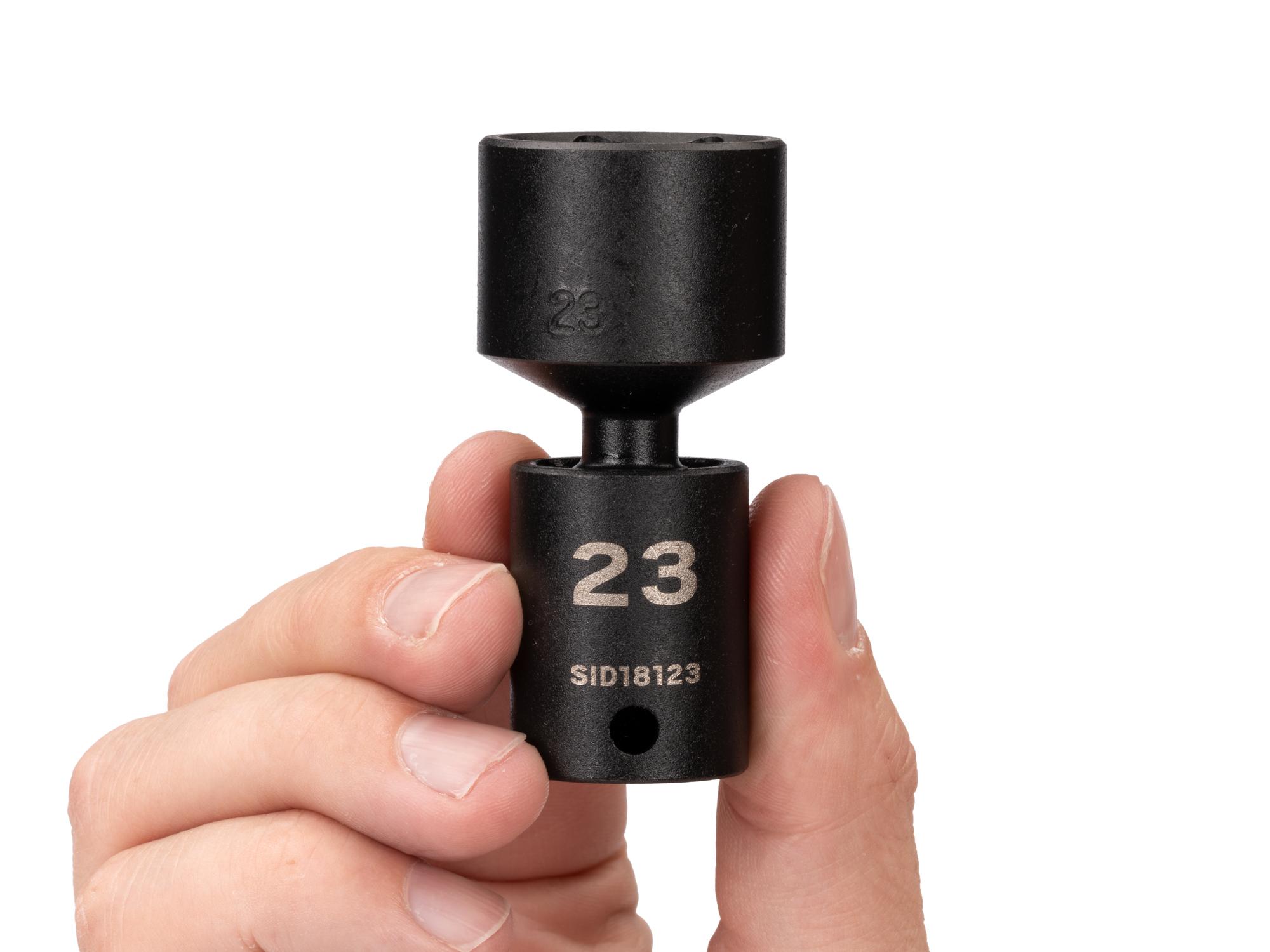 Person holding Tekton impact drive universal joint socket. Item #SID18123
