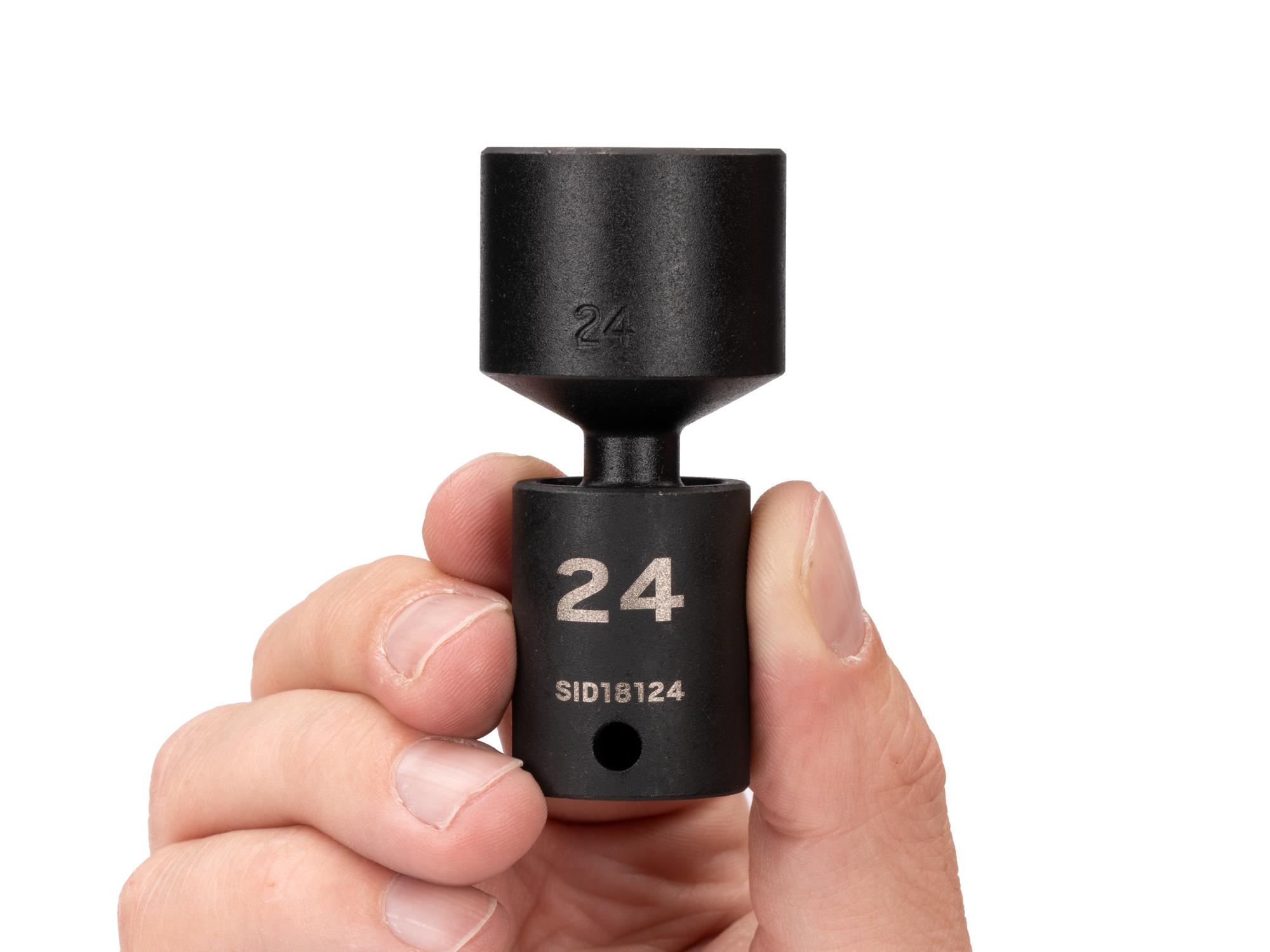 Person holding Tekton impact drive universal joint socket. Item #SID18124