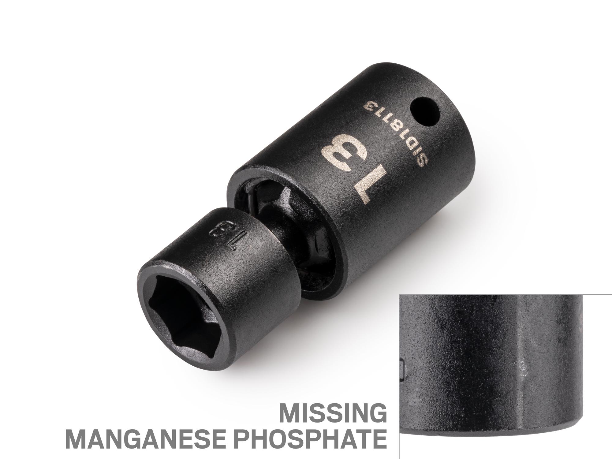 Front-right angle view of Tekton 13 millimeter impact drive universal joint socket set. Item #X125