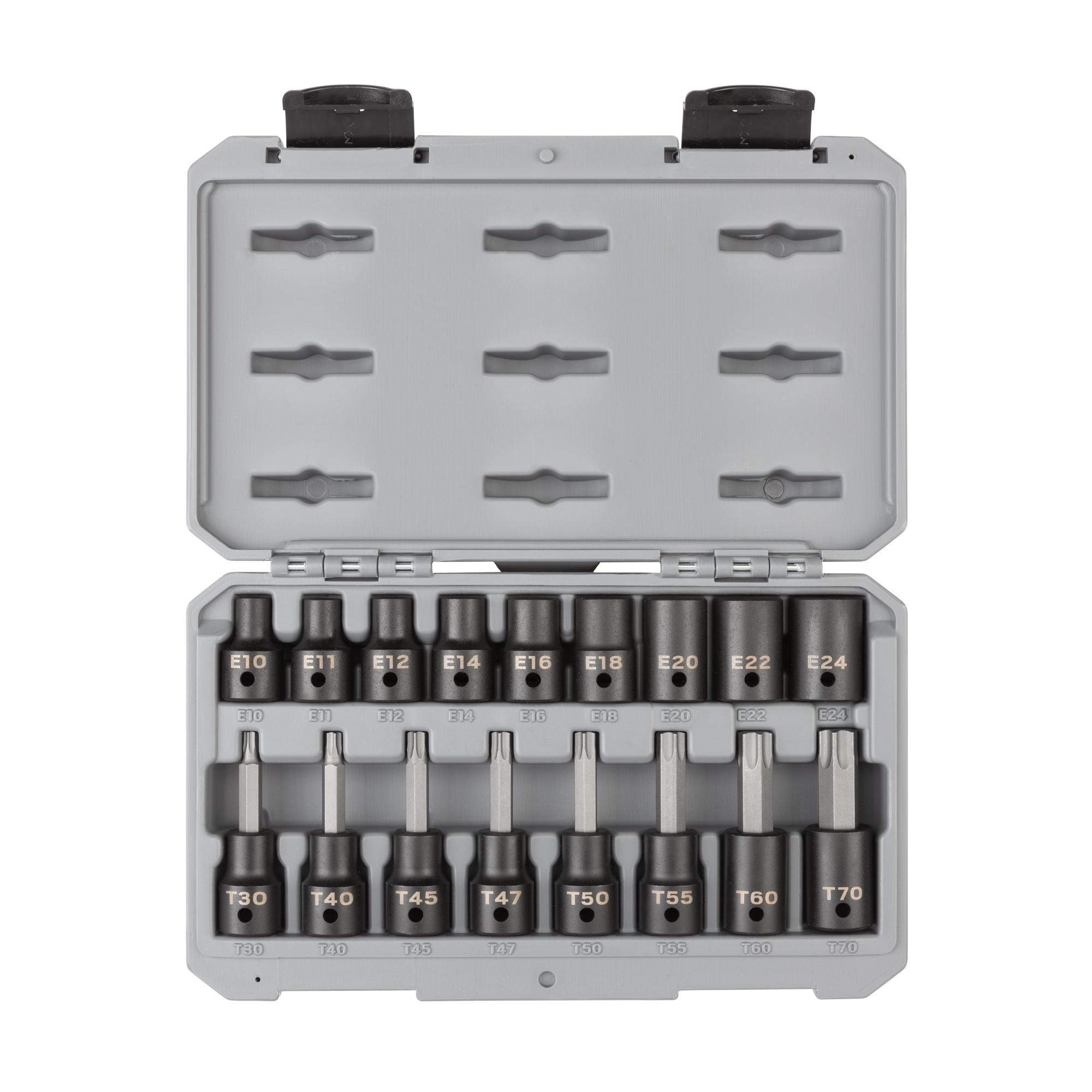1/2 Inch Drive Torx and Shallow External Star Impact Socket Set with Case (17-Piece)