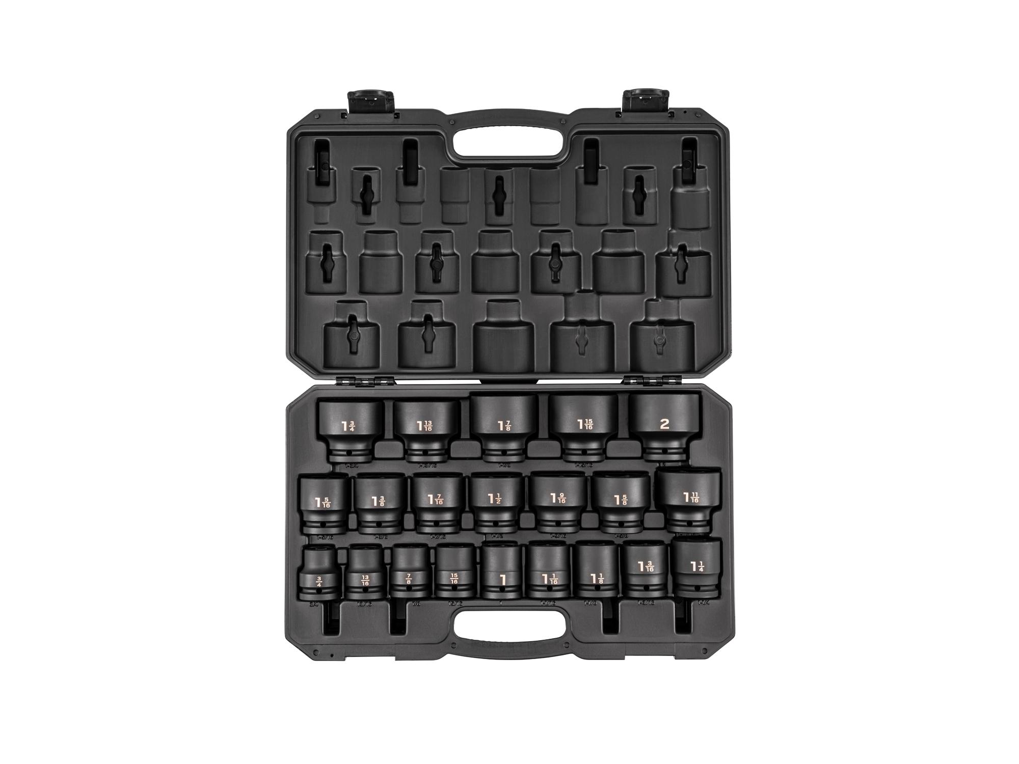 Front view of Tekton case impact drive 6-point socket set. Item #SID93301