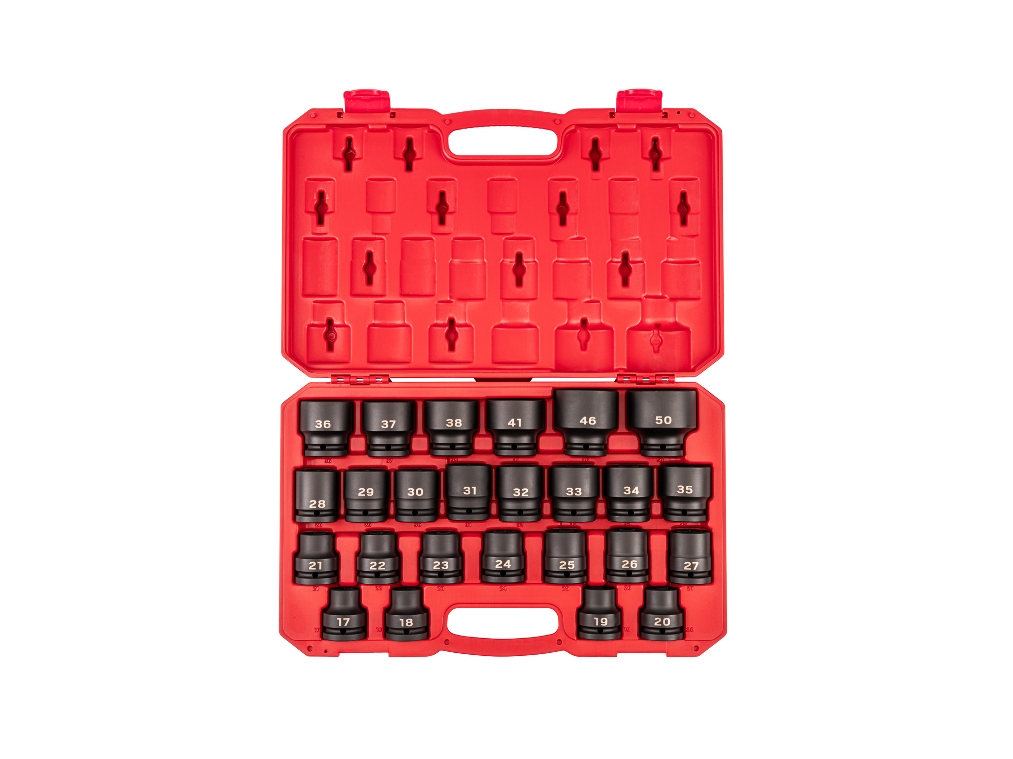 Front view of  Tekton case impact drive 6-point socket set. Item #SID93313