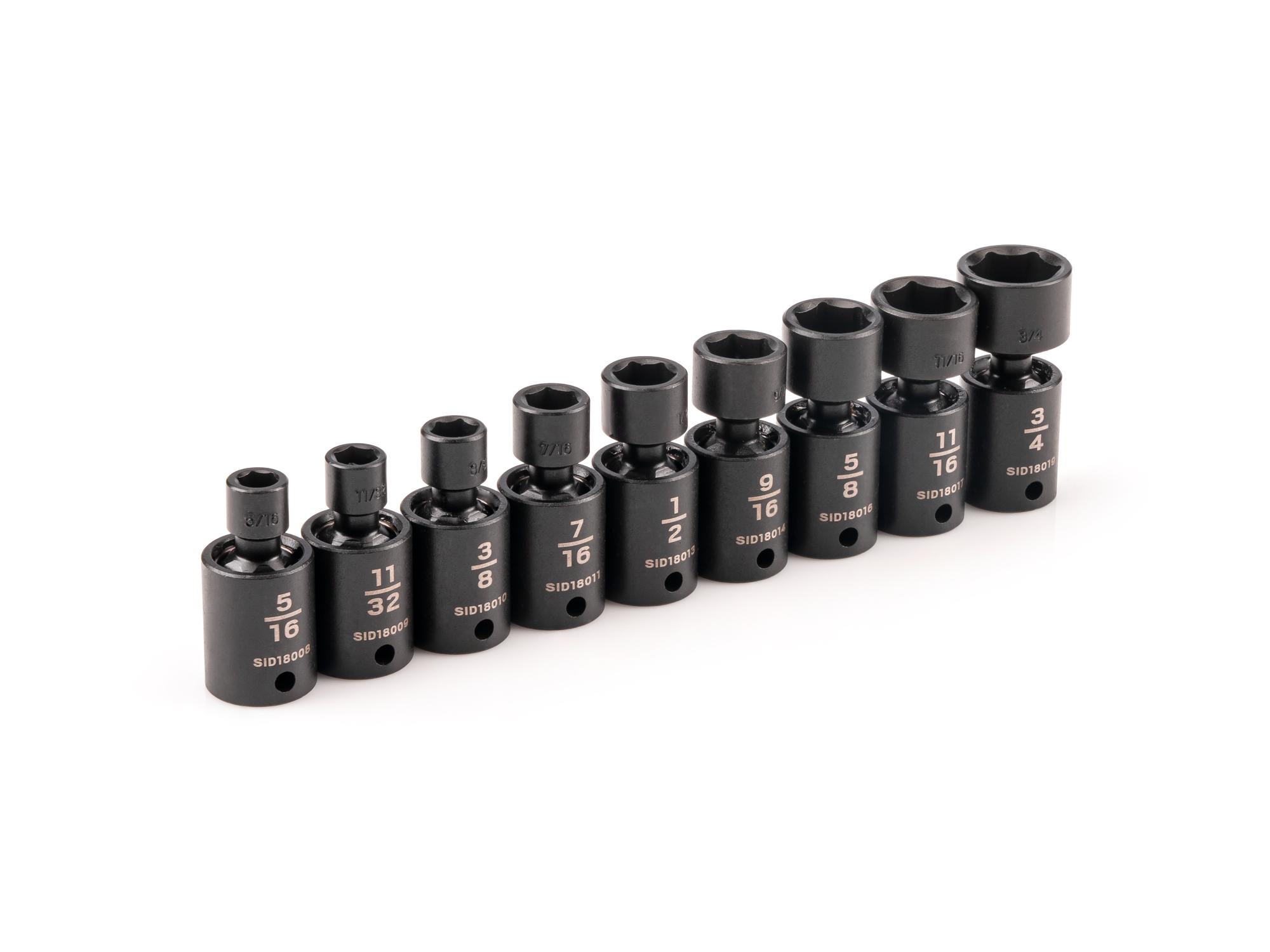 3/8 Inch Drive Shallow 6-Point Universal Joint Impact Socket Set (9-Piece)