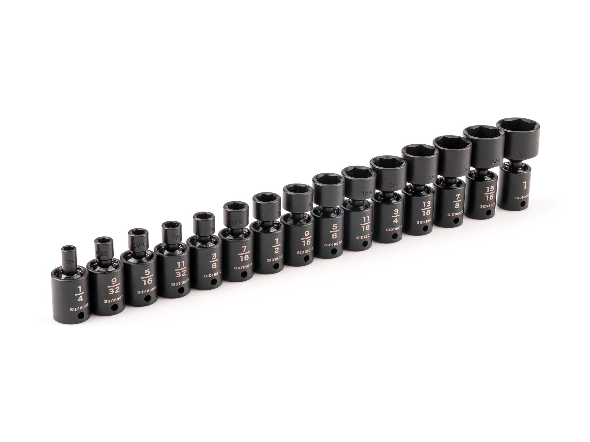 3/8 Inch Drive Shallow 6-Point Universal Joint Impact Socket Set (15-Piece)