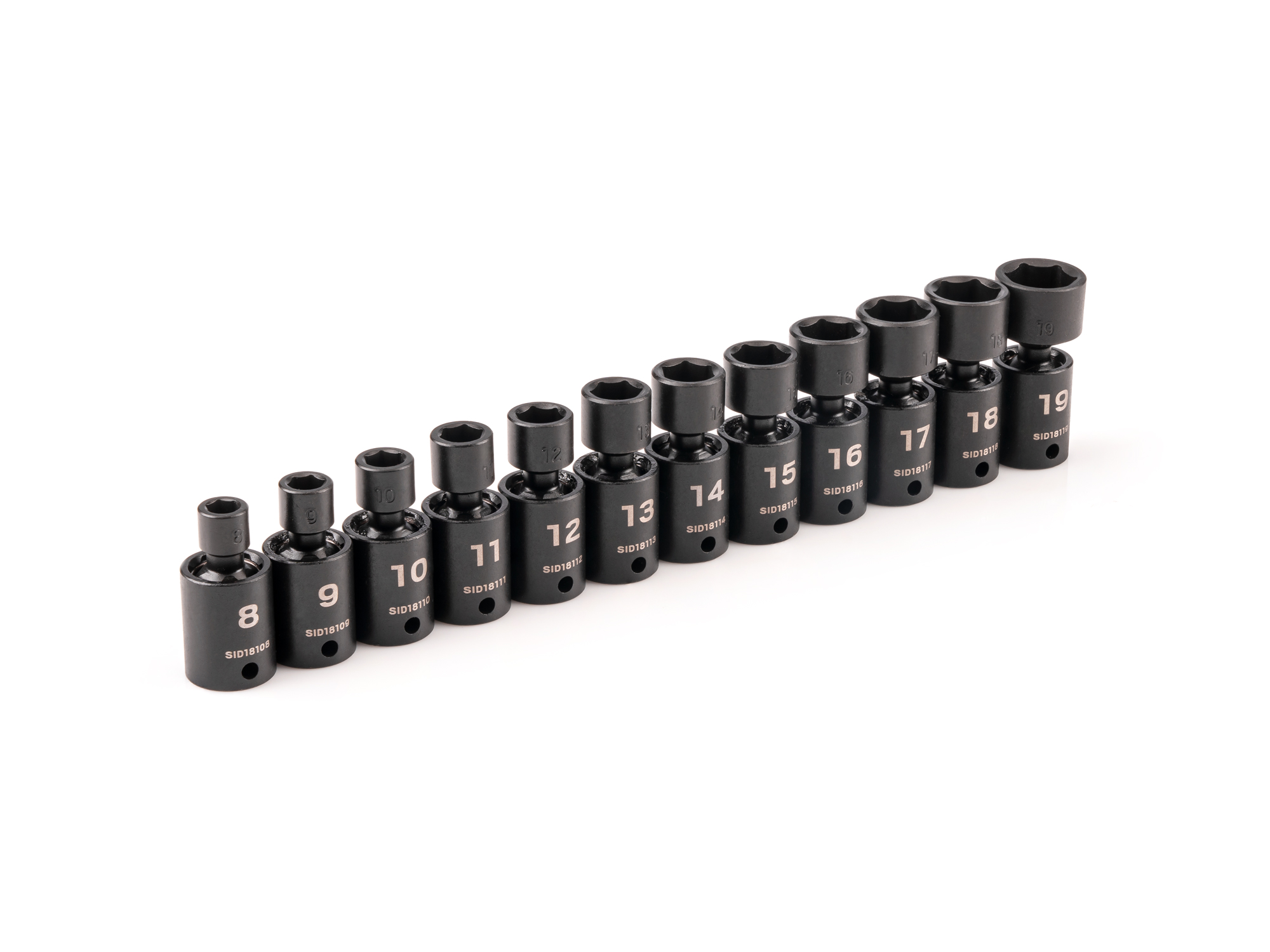 TEKTON 3/8 Inch Drive 6-Point Universal Joint Impact Socket Set, 12-Piece (8-19 mm)