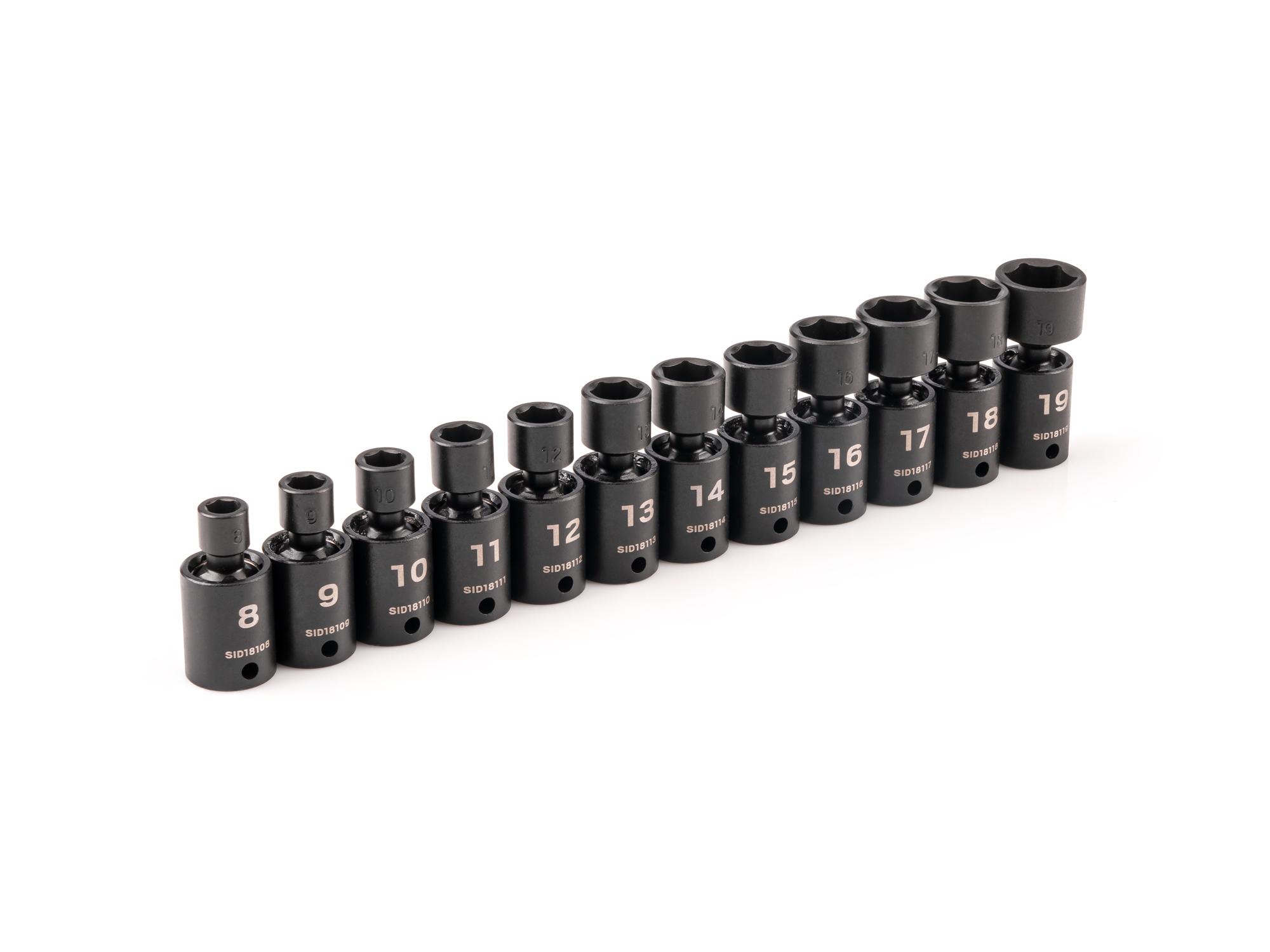3/8 Inch Drive Shallow 6-Point Universal Joint Impact Socket Set (12-Piece)