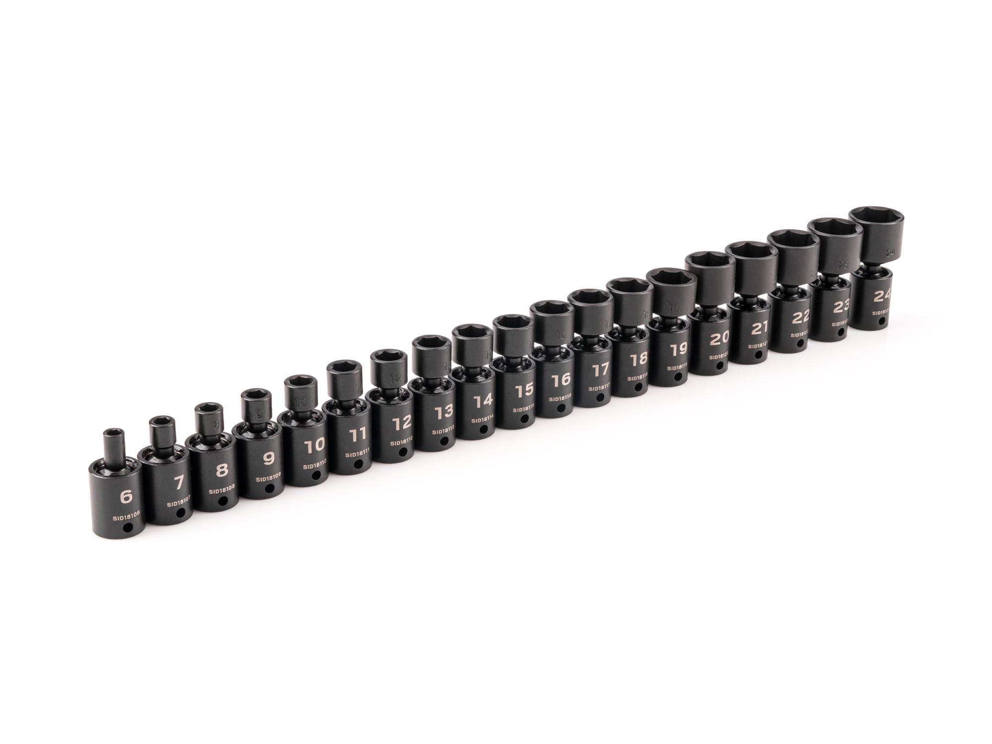 3/8 Inch Drive Shallow 6-Point Universal Joint Impact Socket Set (19-Piece)
